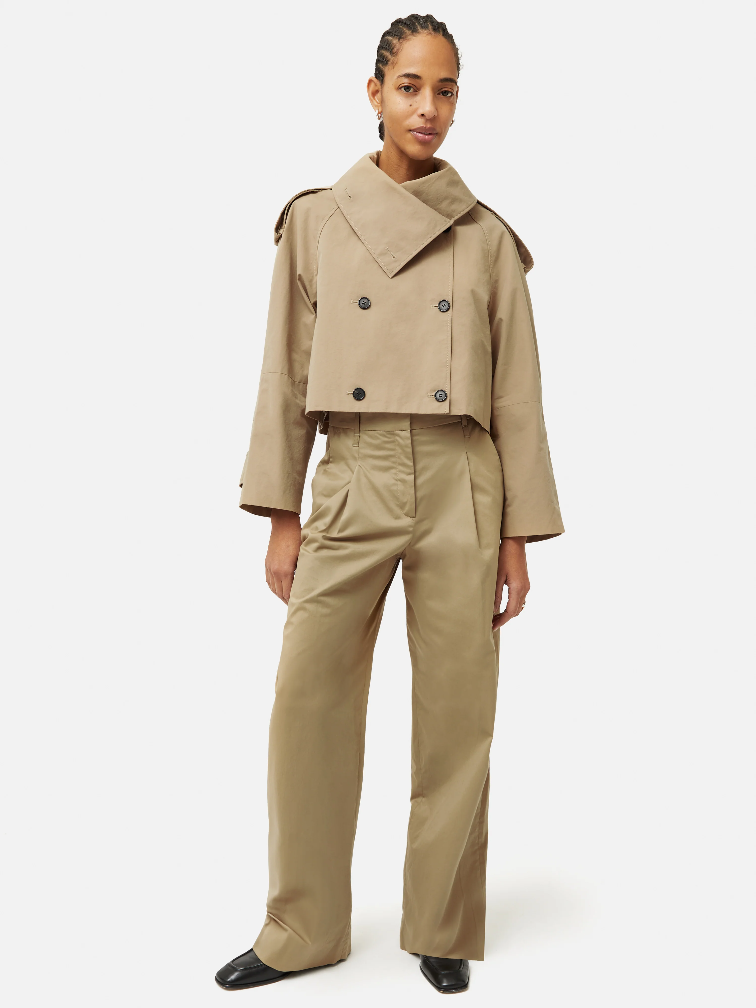 Cropped Cotton Trench Jacket | Stone - Image 3