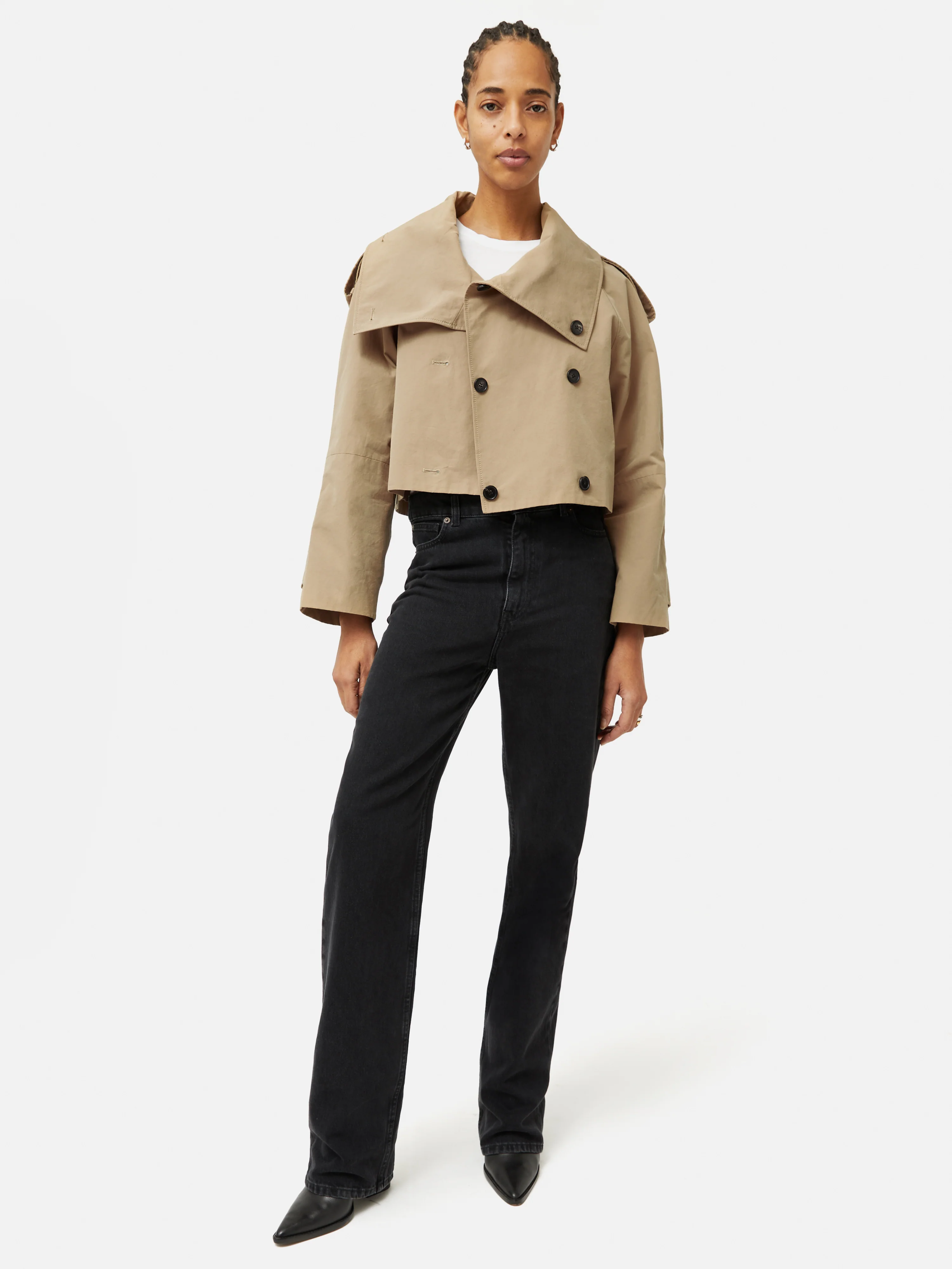 Cropped Cotton Trench Jacket | Stone - Image 7