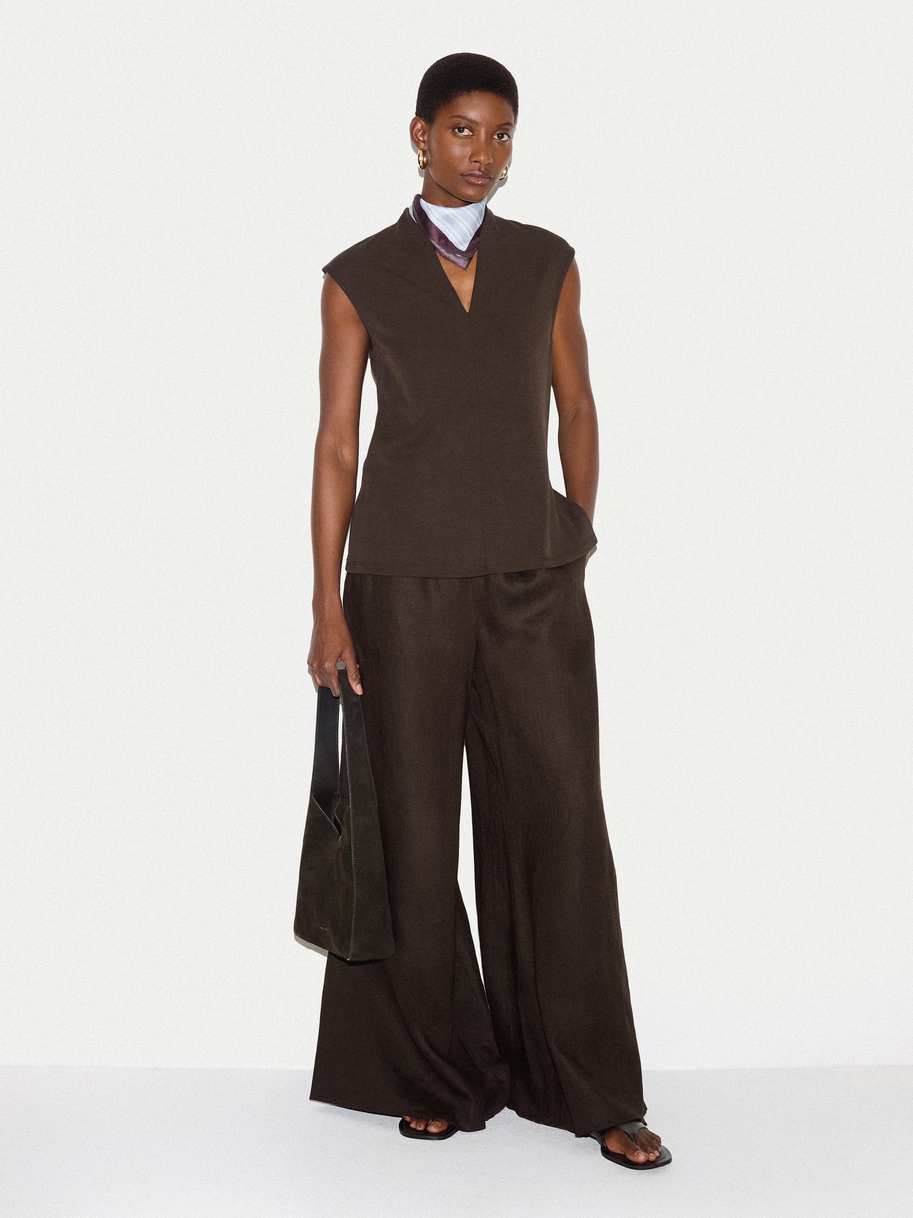 Cupro Rib Vee Top | Brown - Image 3