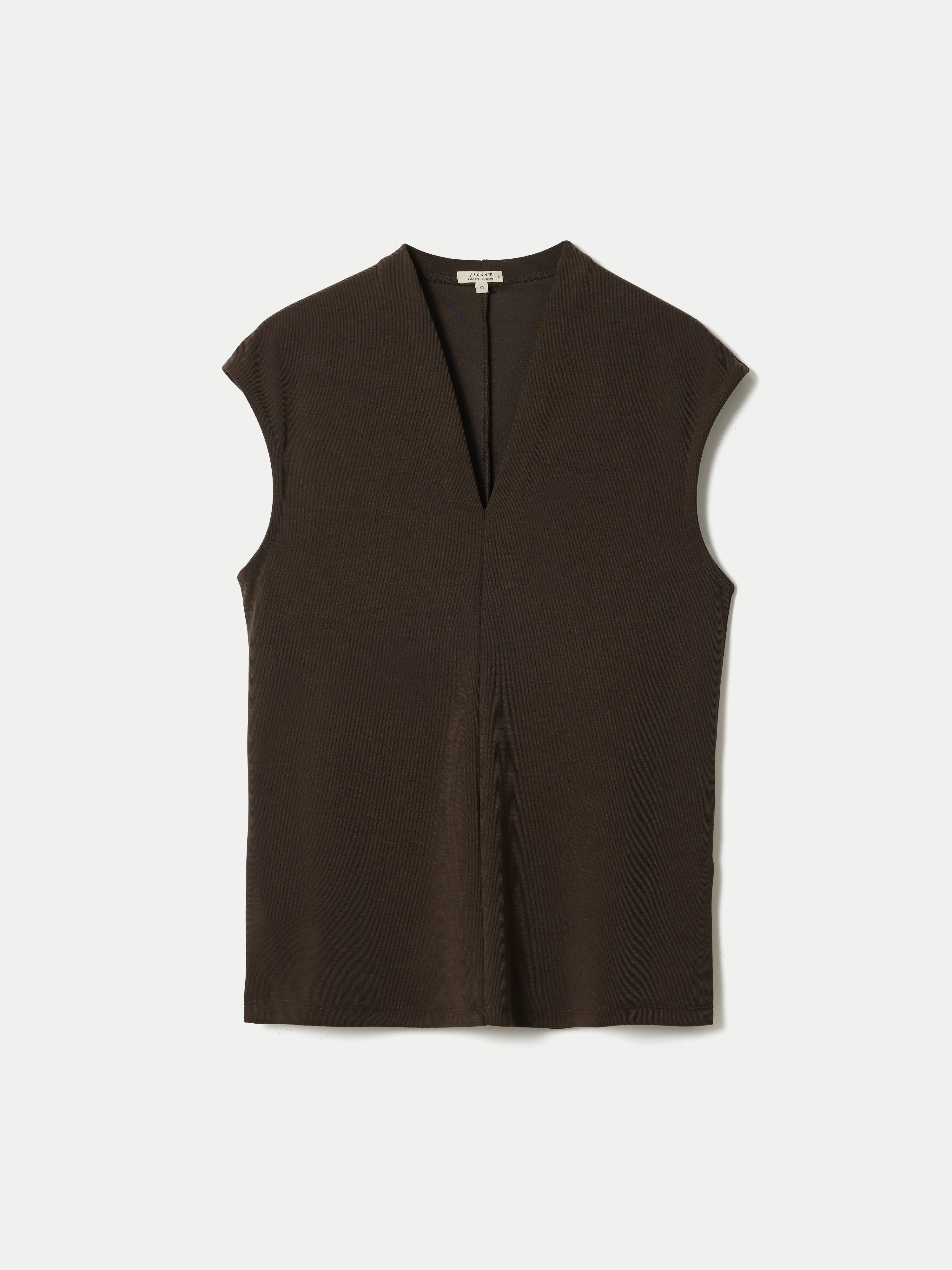 Cupro Rib Vee Top | Brown - Image 6