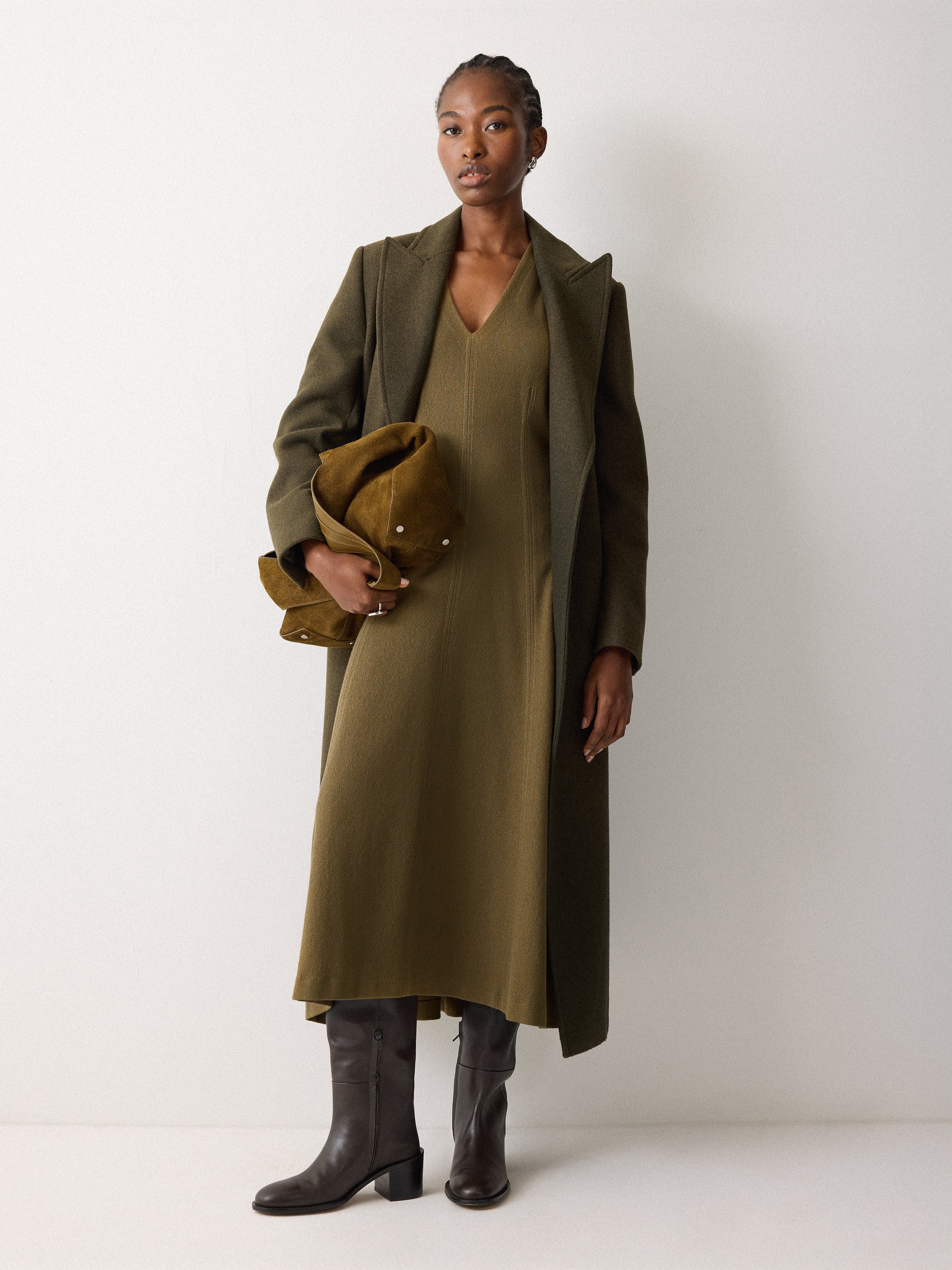 Curved Sleeve Midi Dress | Khaki