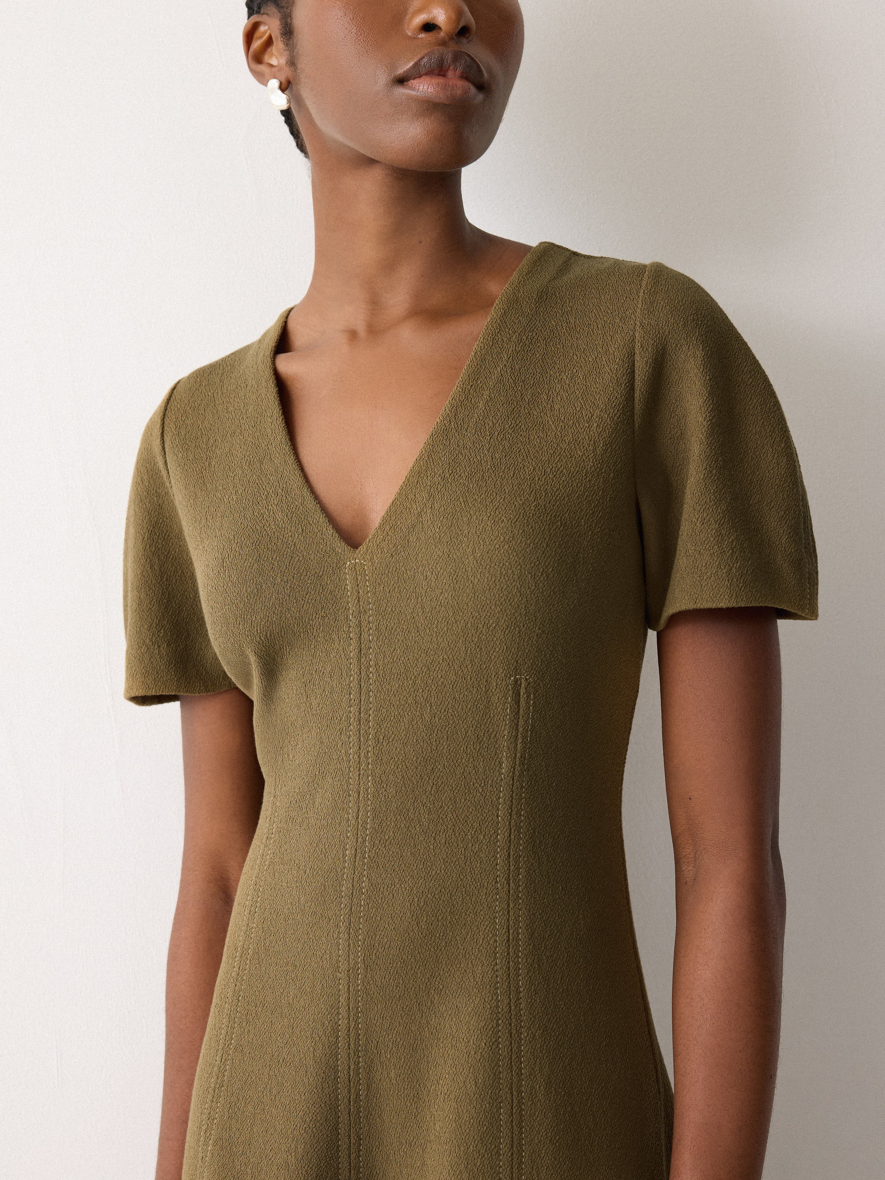 Curved Sleeve Midi Dress | Khaki - Image 3