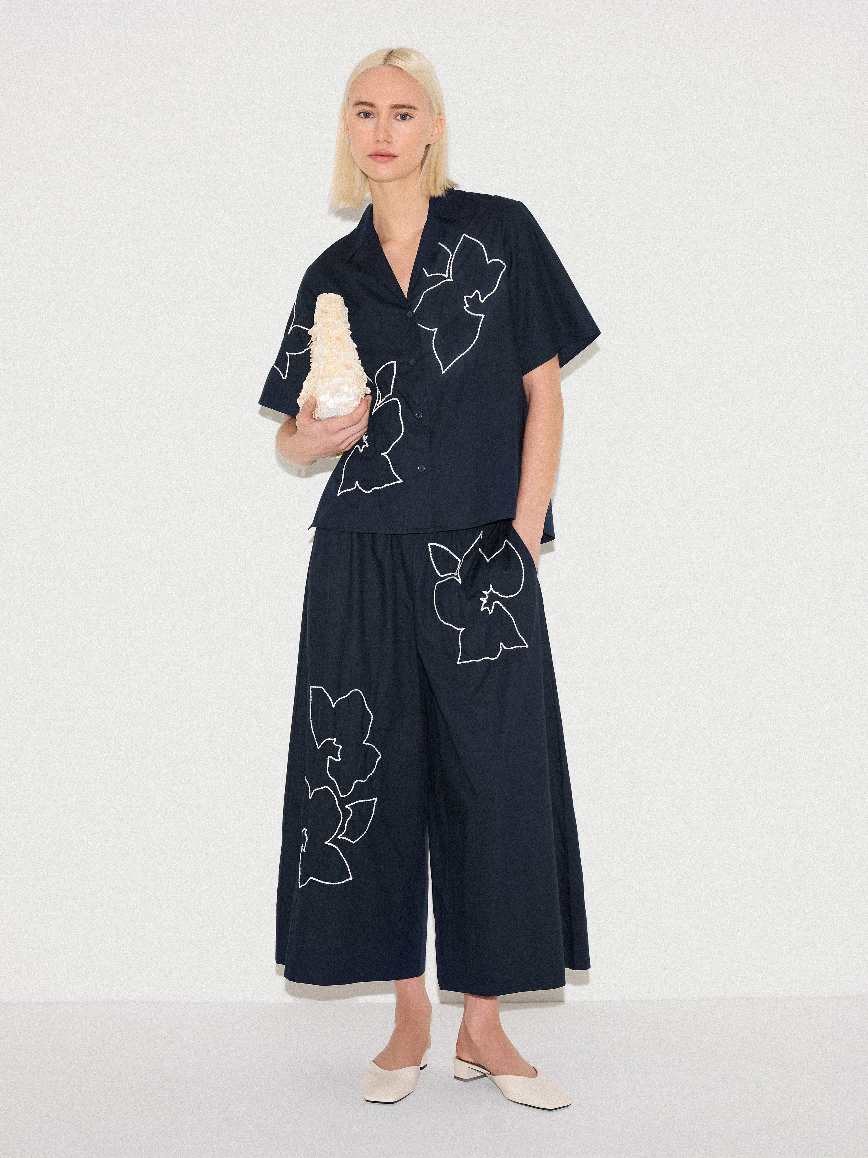 Cut Out Embroidery Shirt | Navy - Image 2