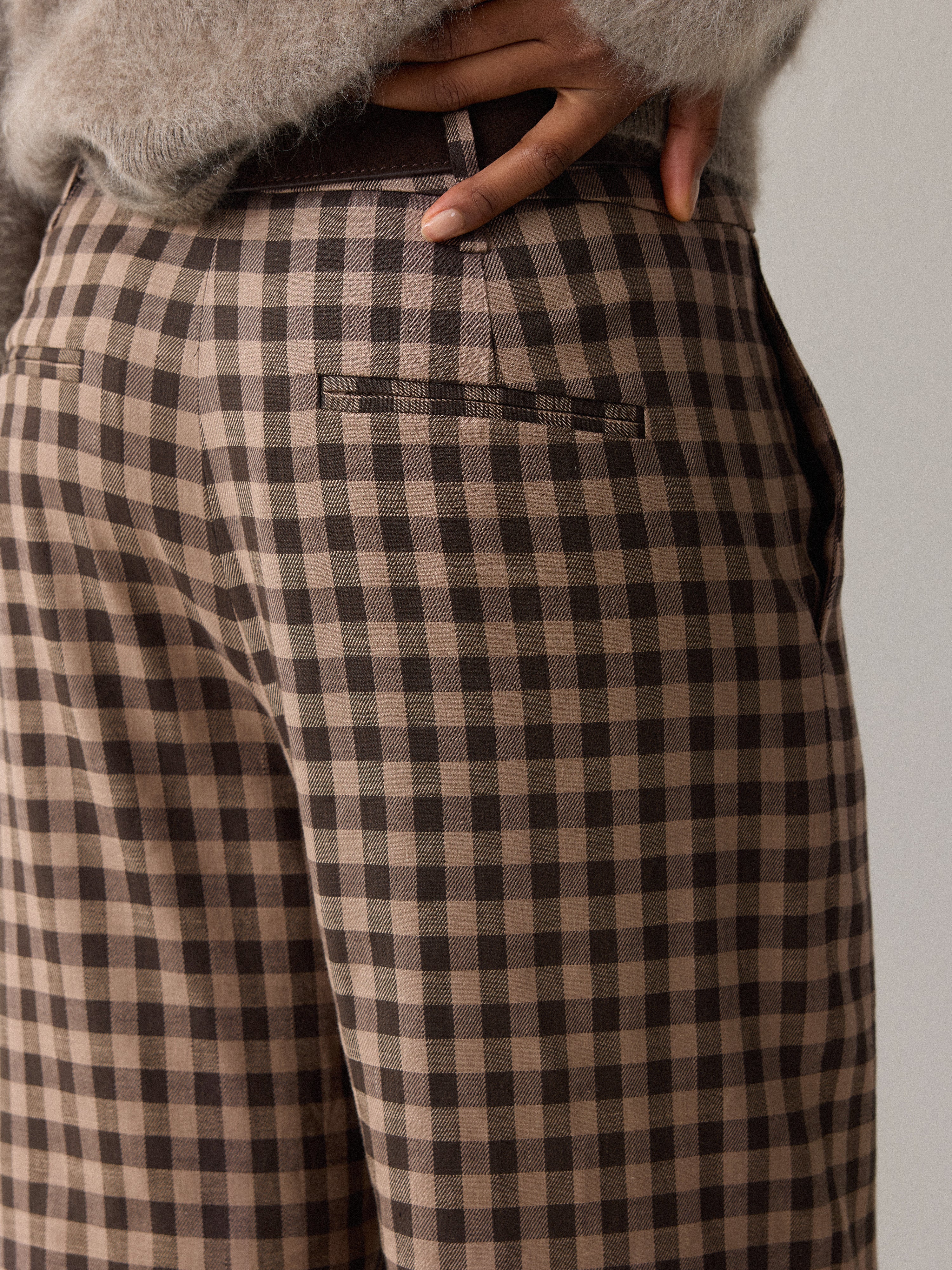 Dale Linen Check Trouser | Brown - Image 4