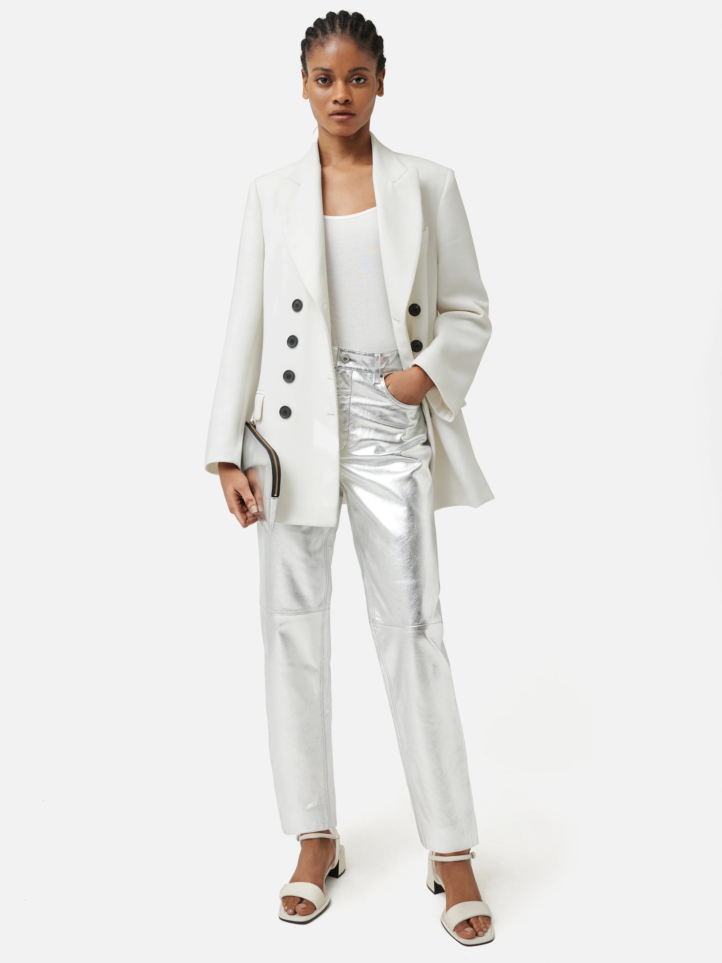 Delmont Leather Tapered Jean | Silver - Image 3