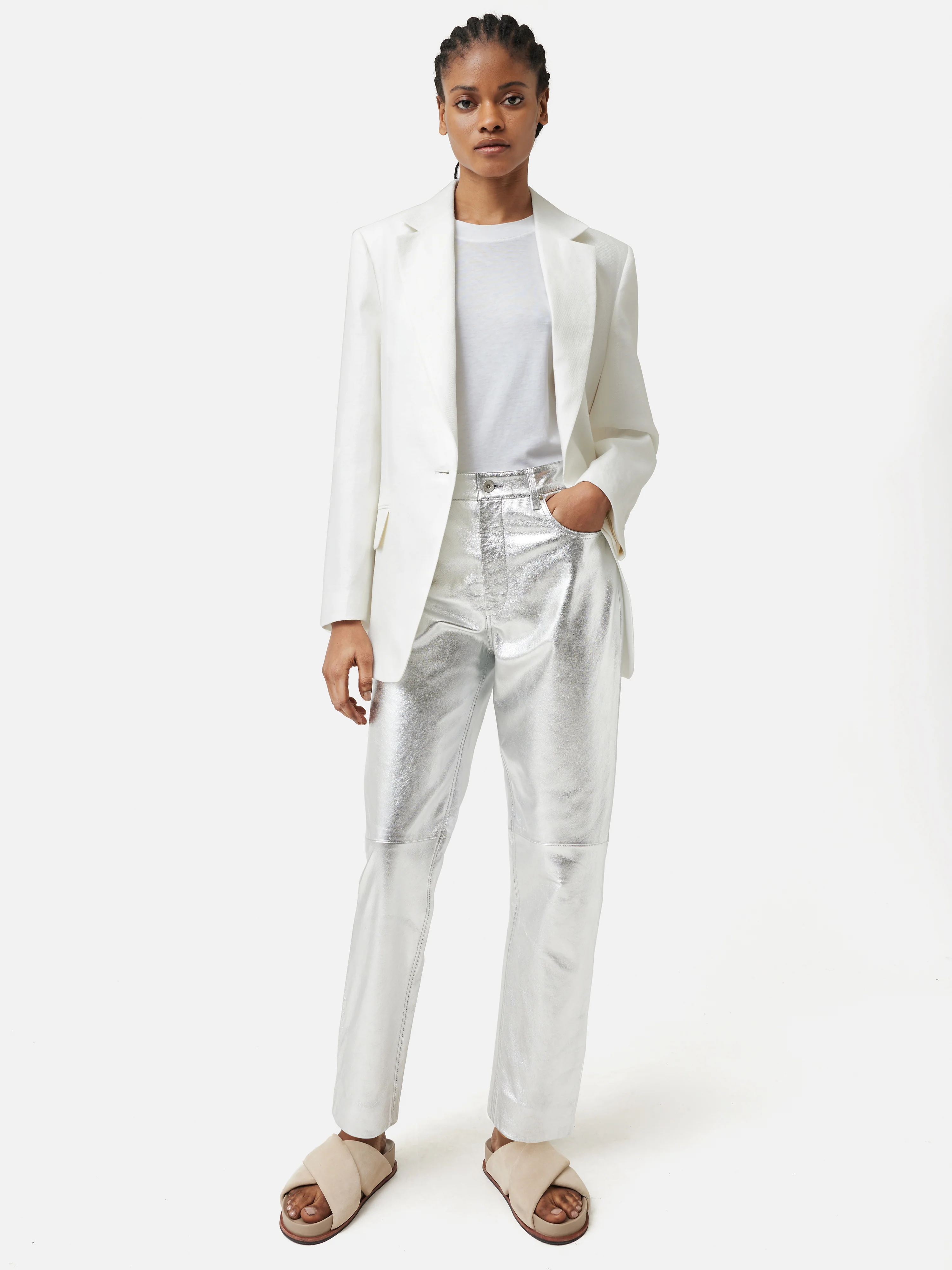 Delmont Leather Tapered Jean | Silver - Image 4