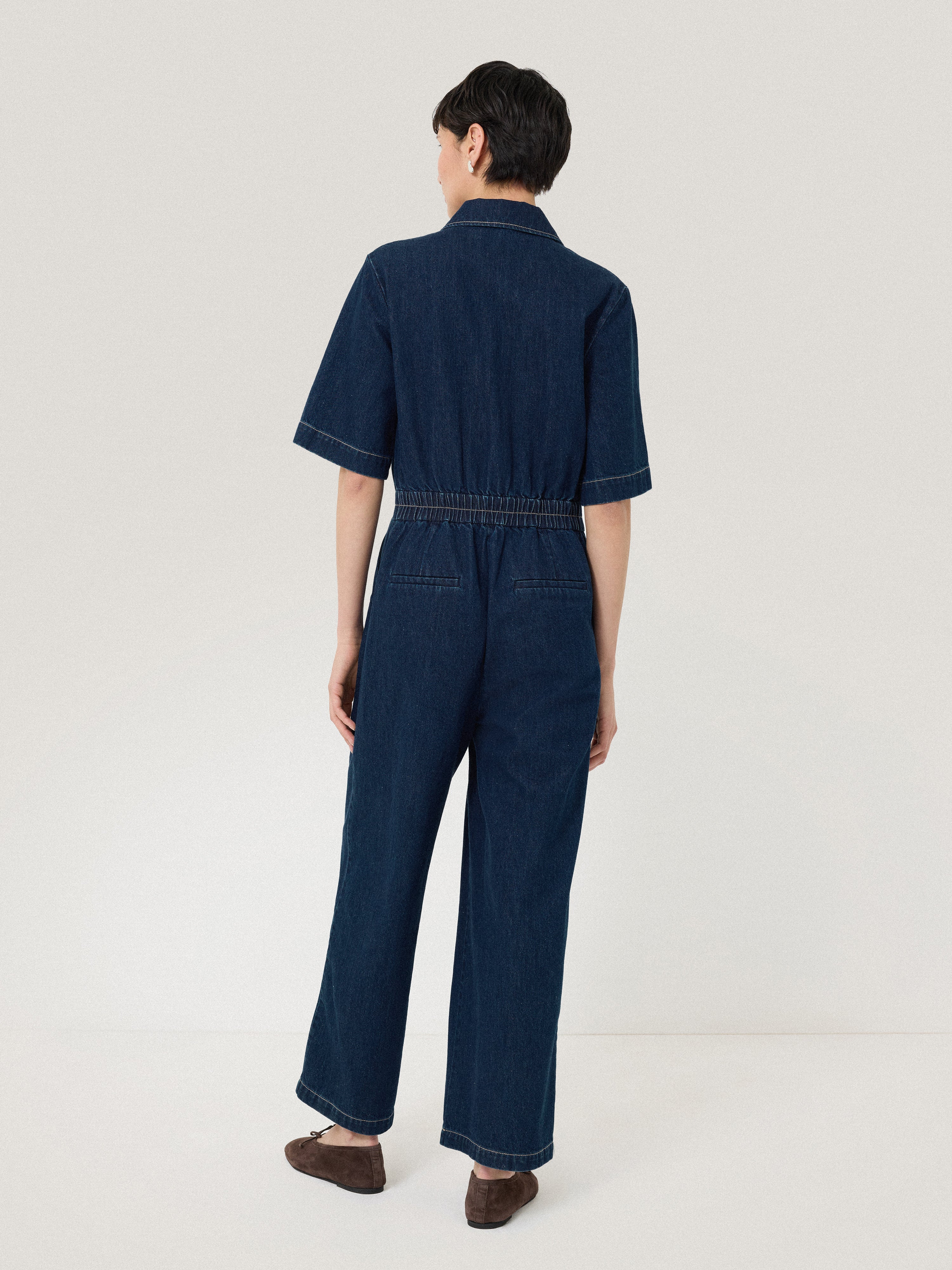 Denim Contrast Stitch Jumpsuit | Indigo - Image 4