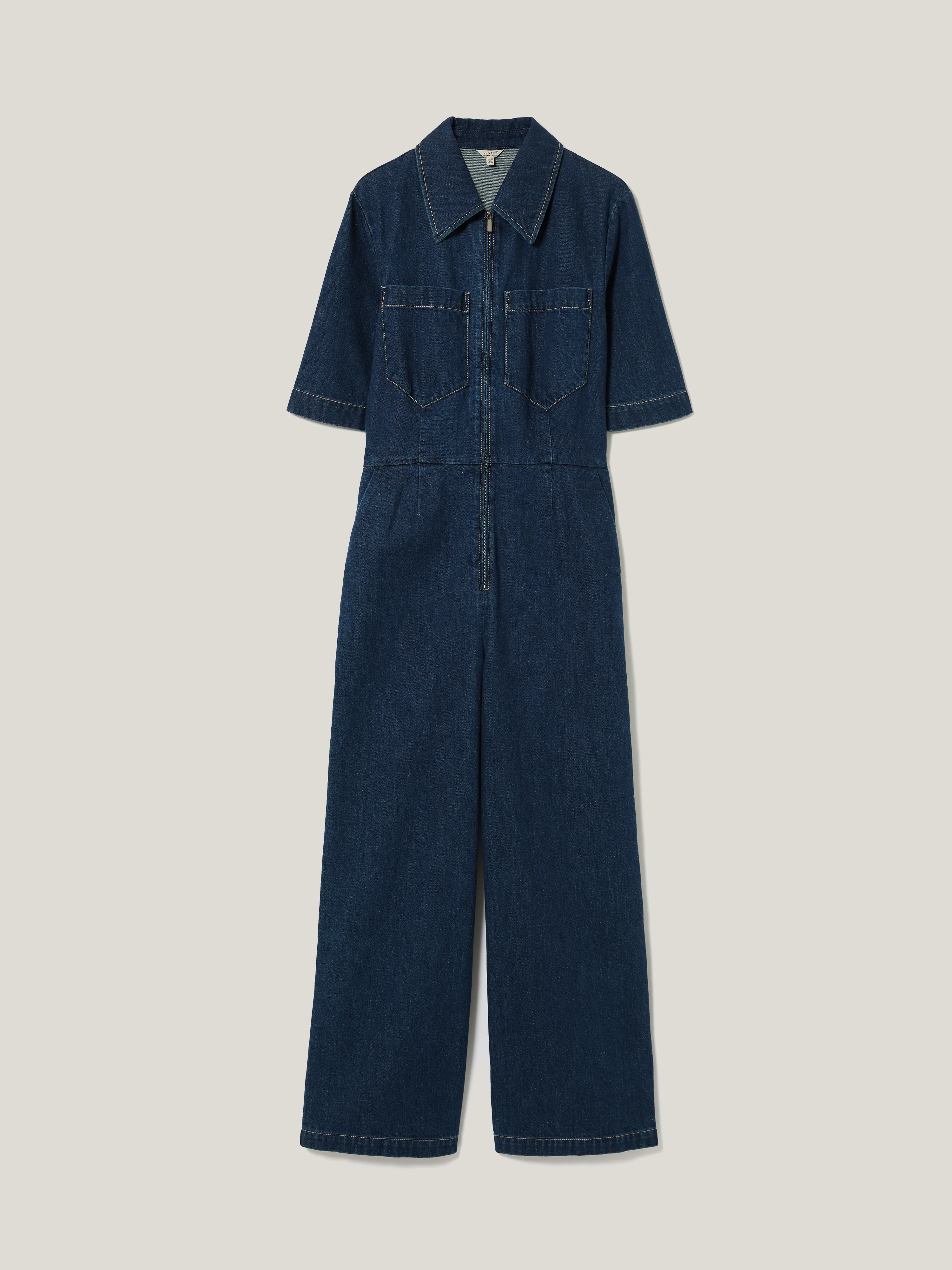 Denim Contrast Stitch Jumpsuit | Indigo - Image 5