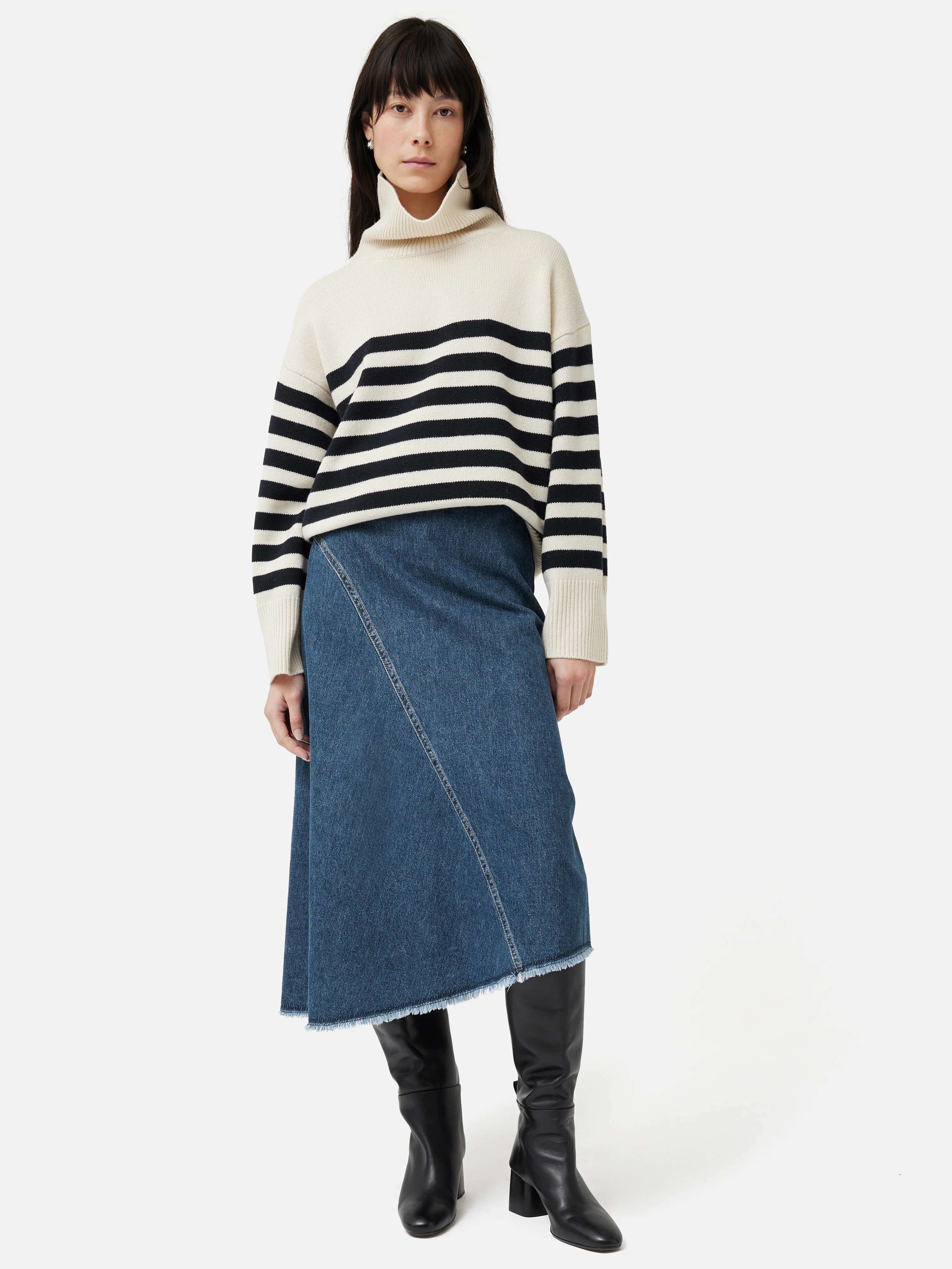 Denim Frayed Midi Skirt | Indigo - Image 6