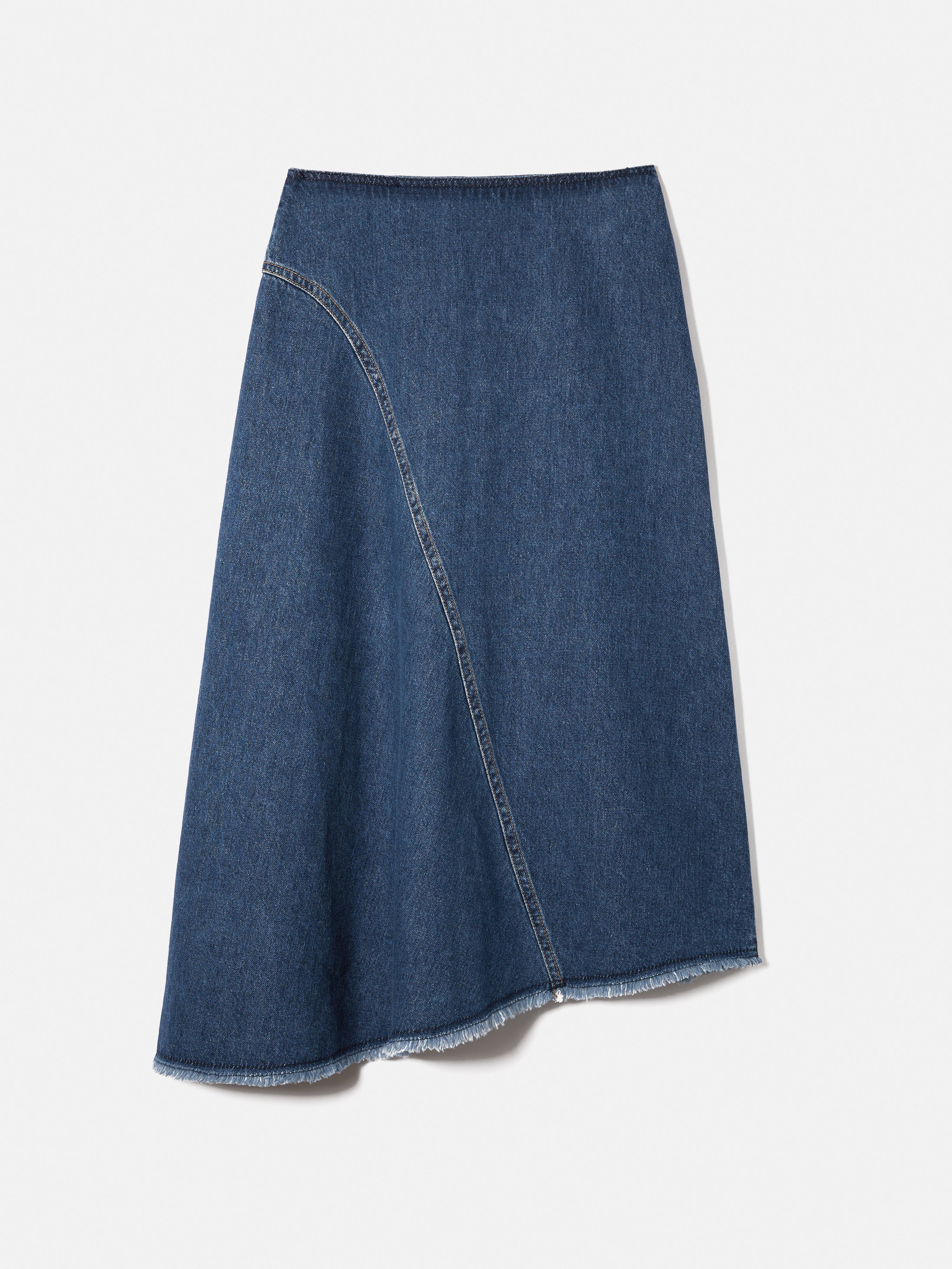 Denim Frayed Midi Skirt | Indigo - Image 8