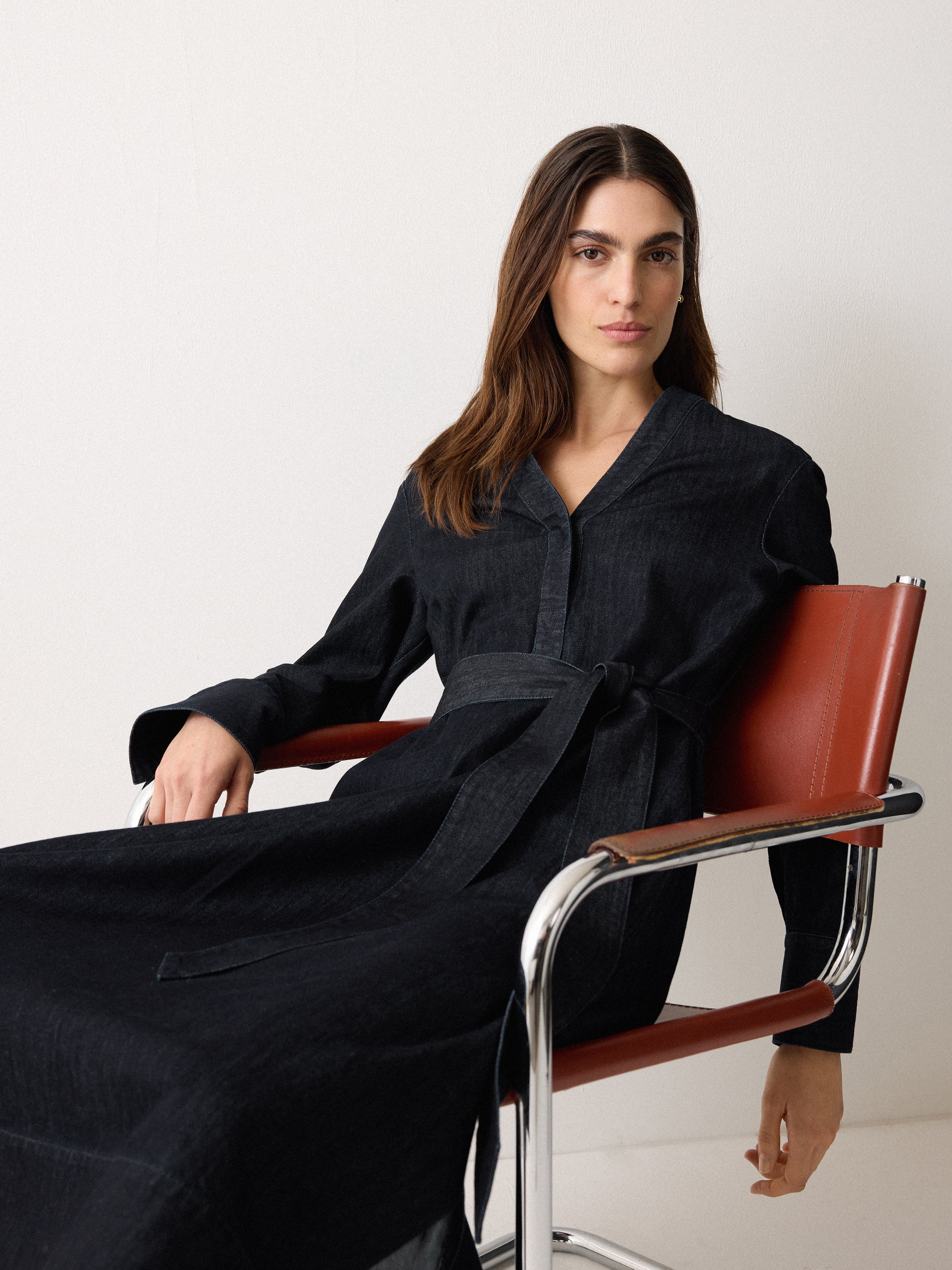 Denim Lyocell Belted Dress | Indigo - Image 2