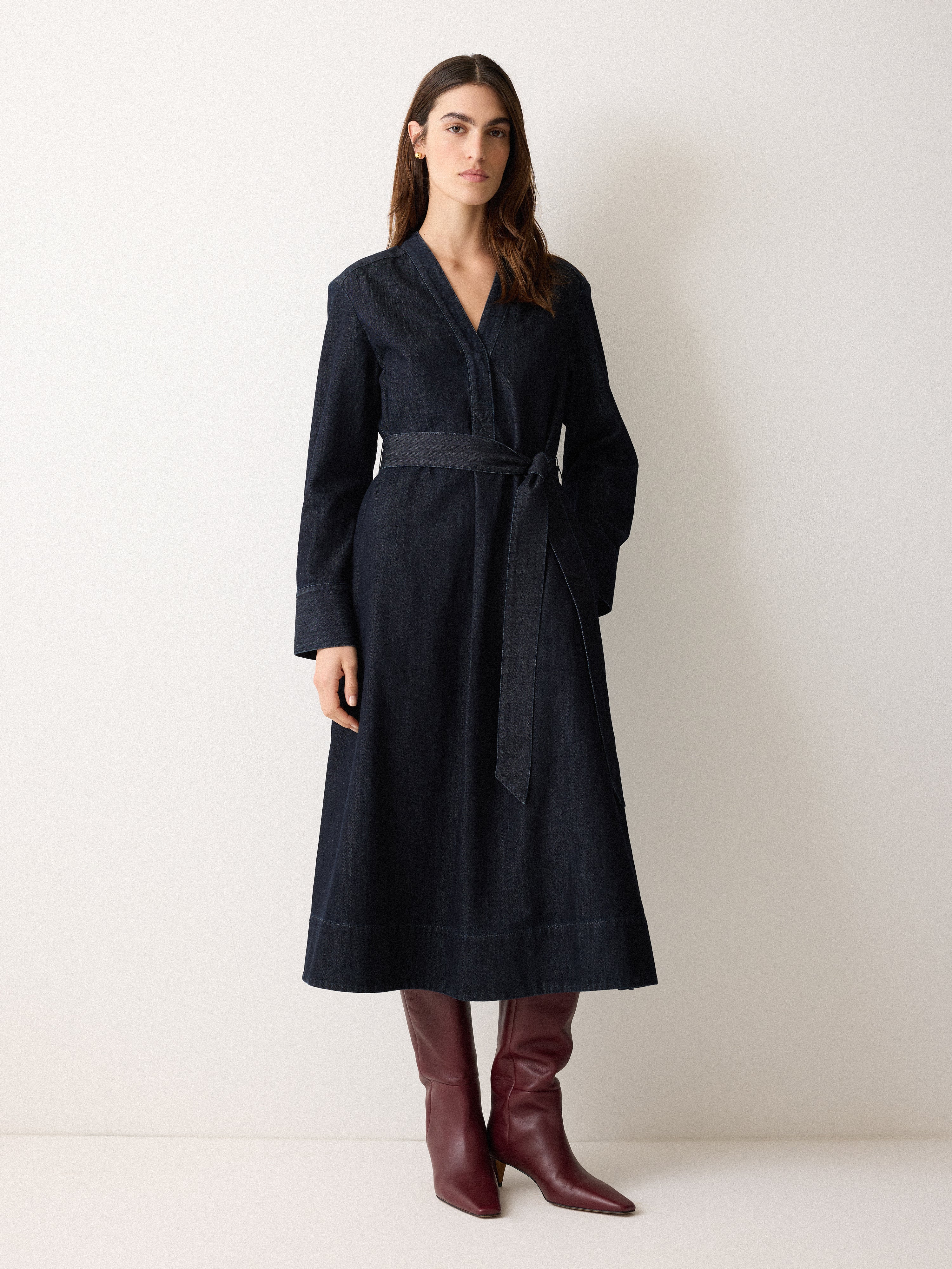 Denim Lyocell Belted Dress | Indigo - Image 4