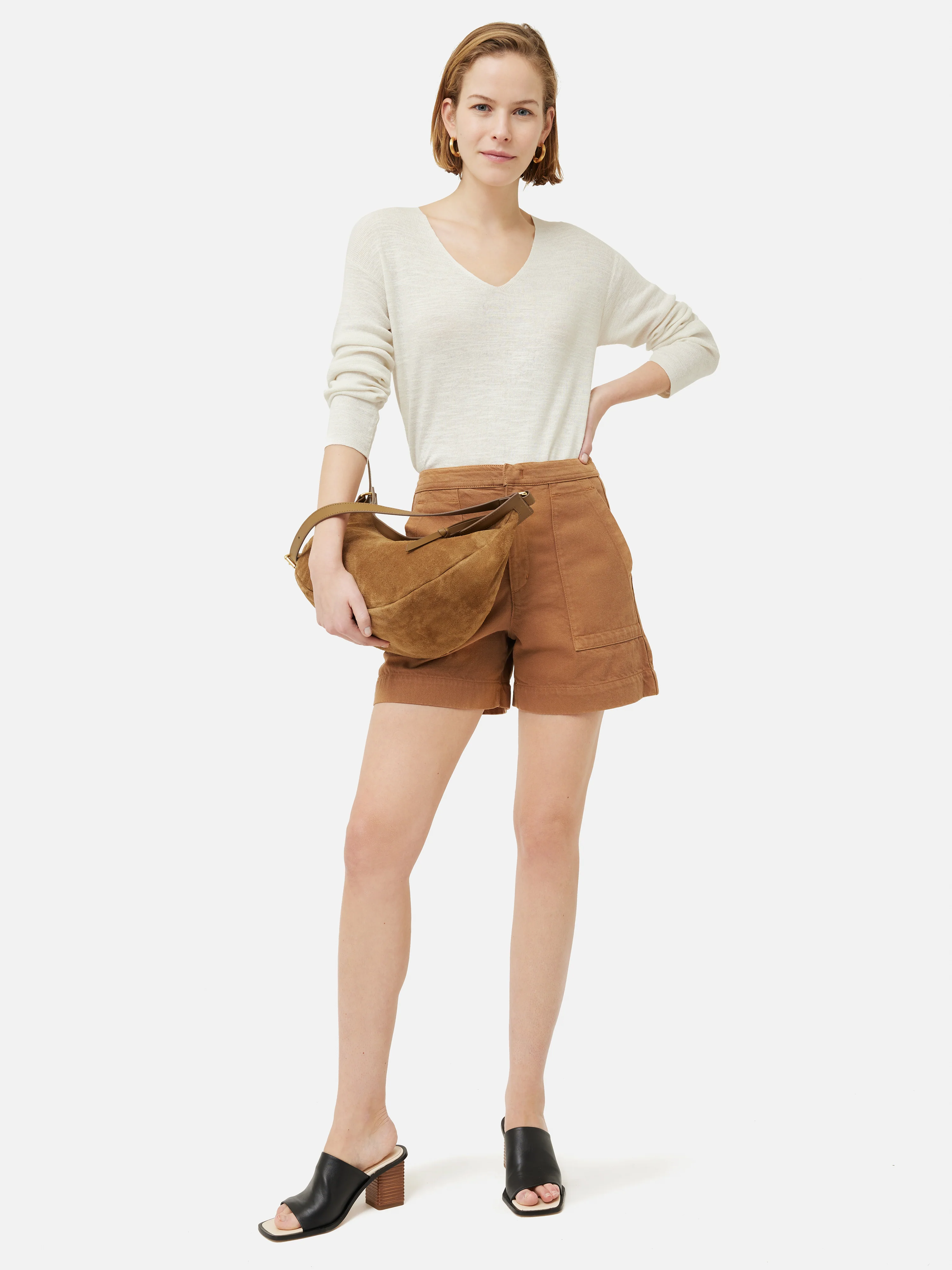 Denim Patch Pocket Shorts | Tan - Image 3