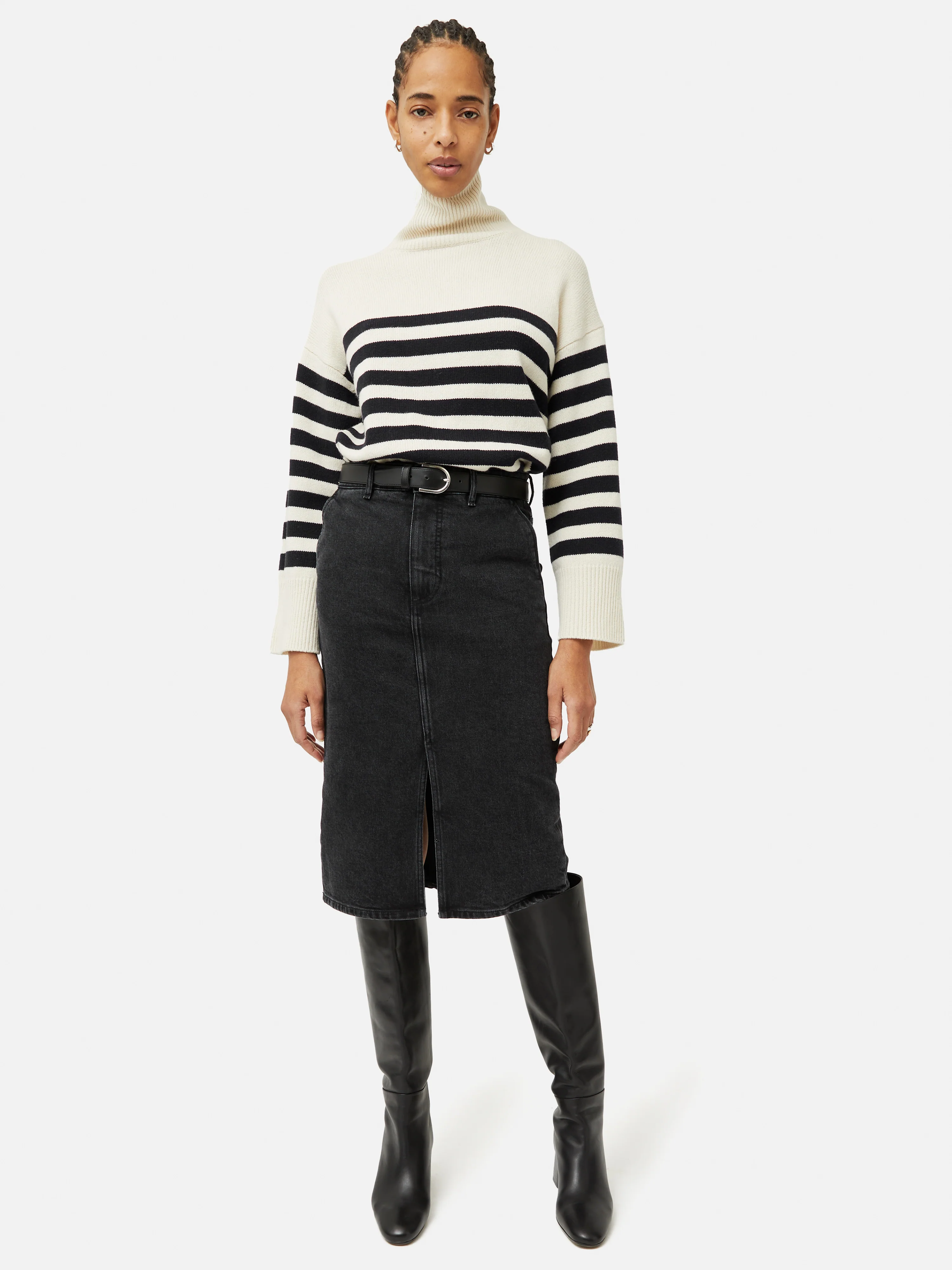 Denim Slit Midi Skirt | Washed Black - Image 4