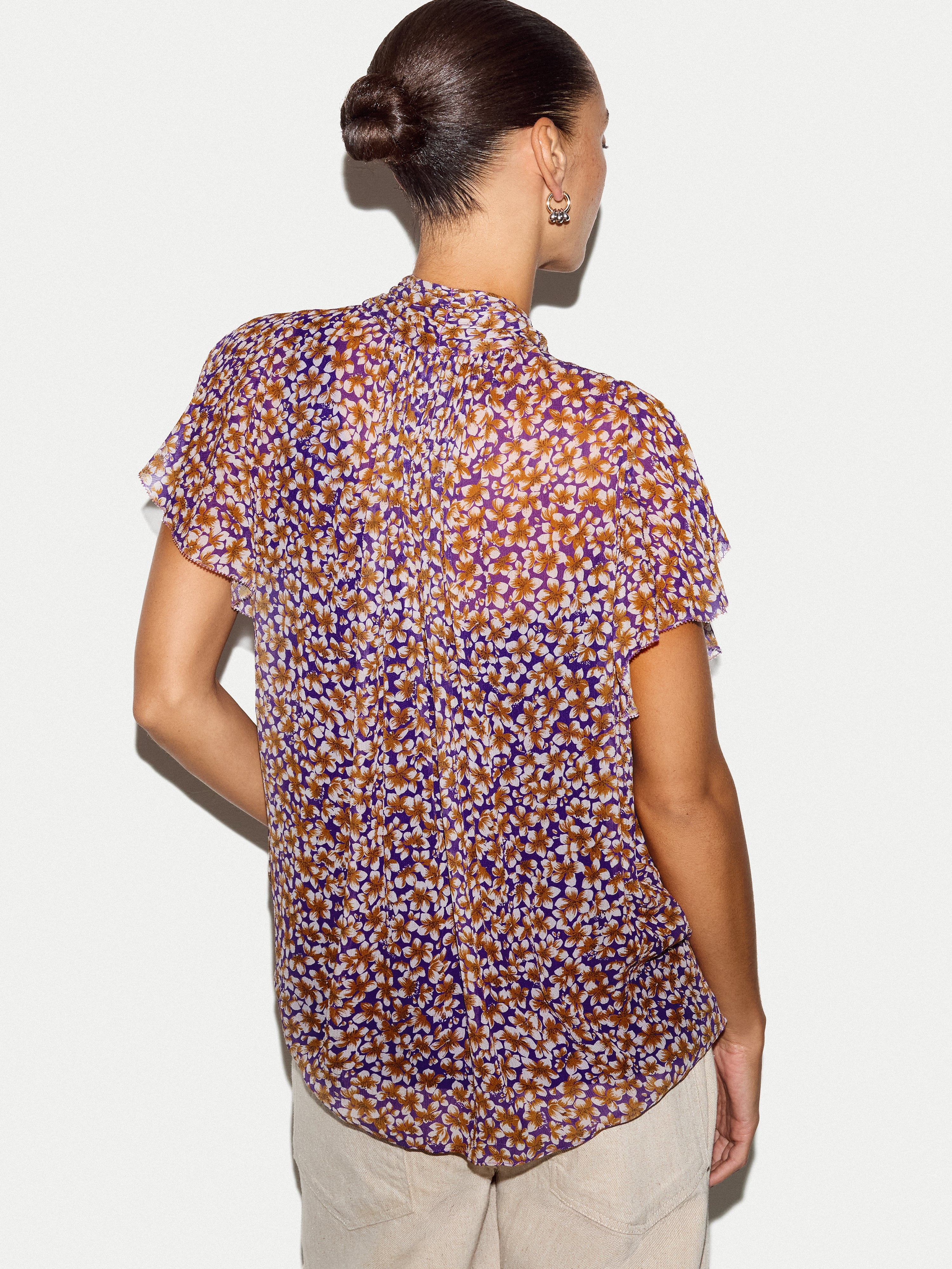 Ditsy Tie Detail Top | Purple - Image 6