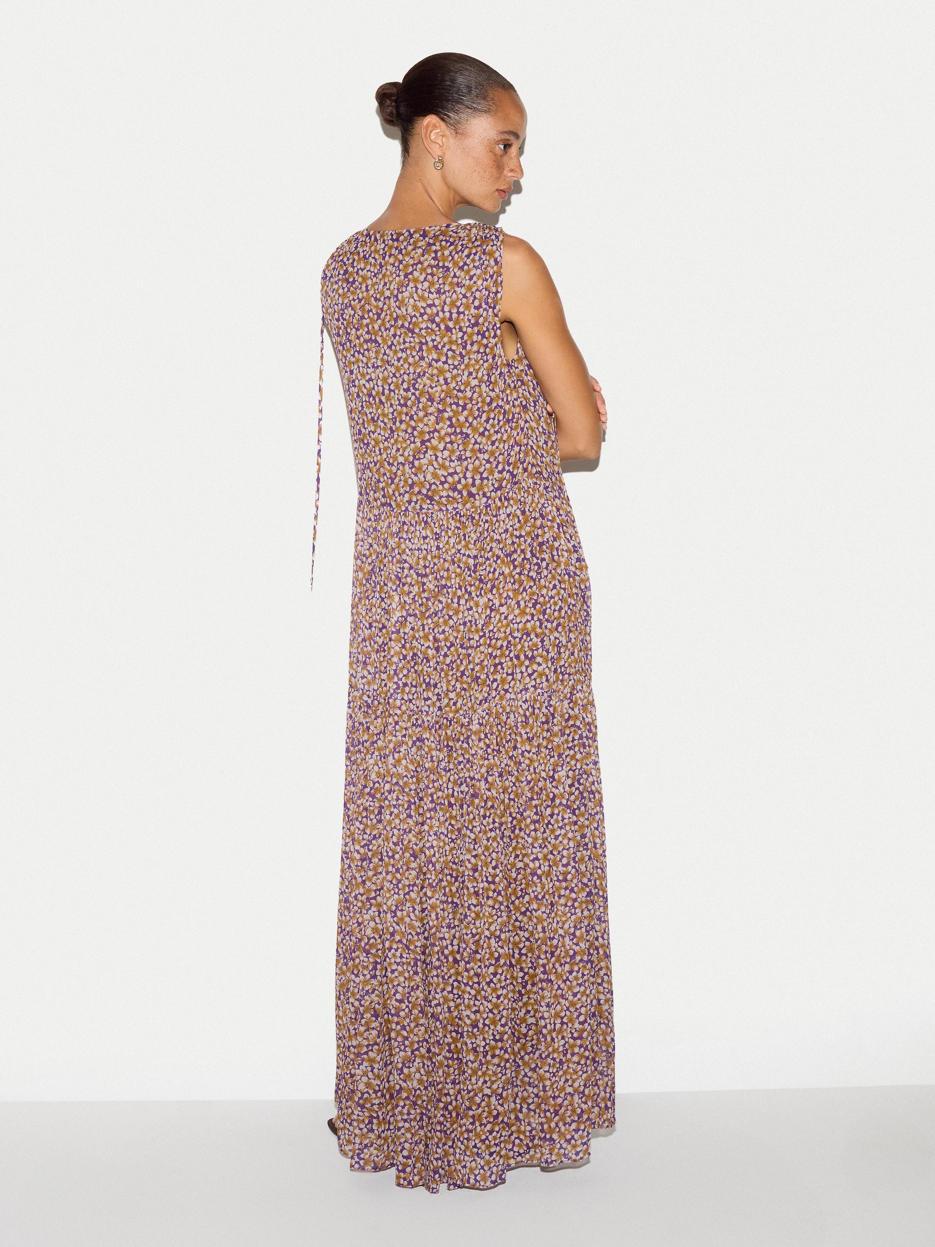 Ditsy U Neck Tiered Dress | Purple - Image 6