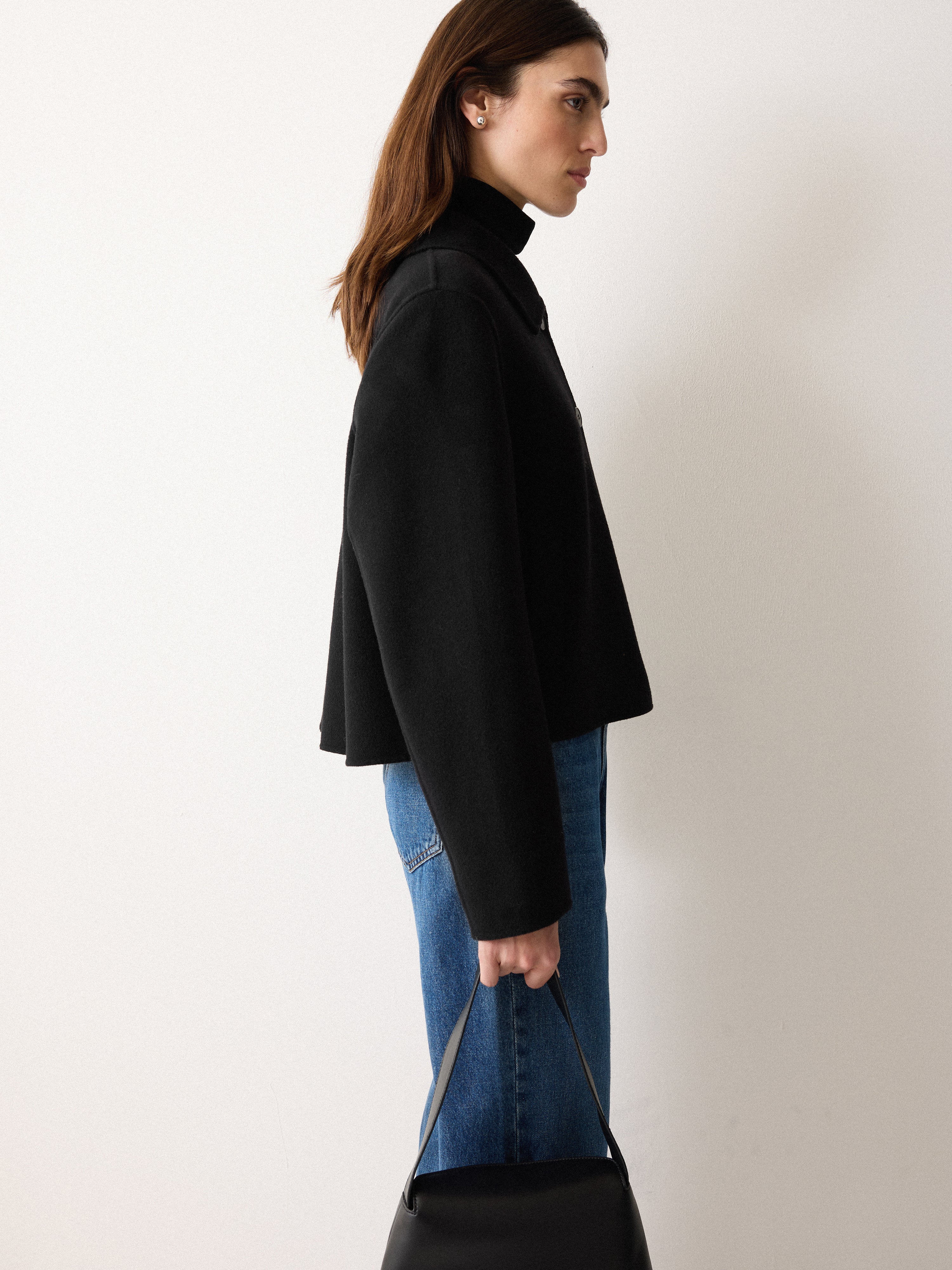 Double Faced Button Up Coat | Black - Image 3