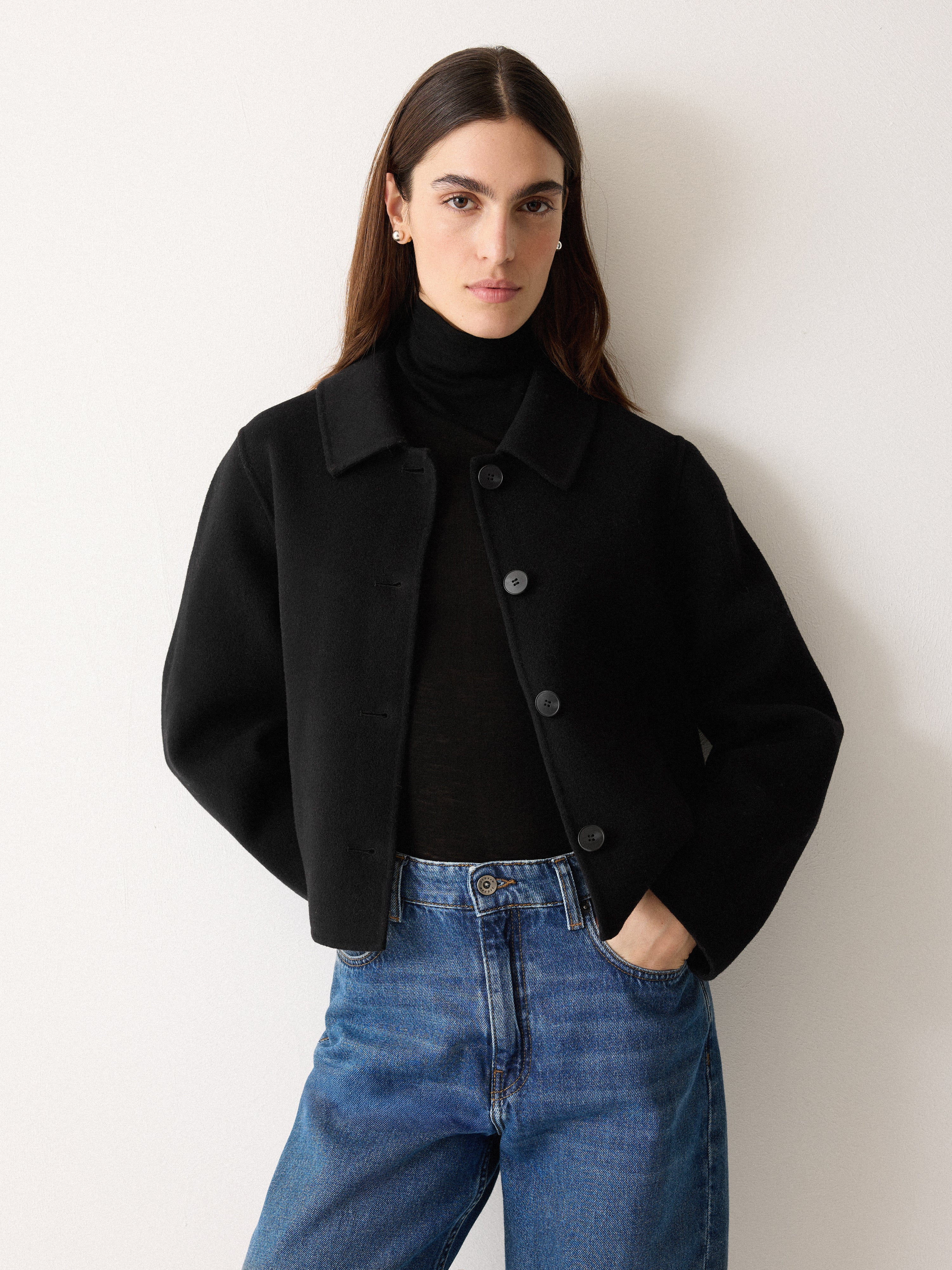 Double Faced Button Up Coat | Black - Image 4