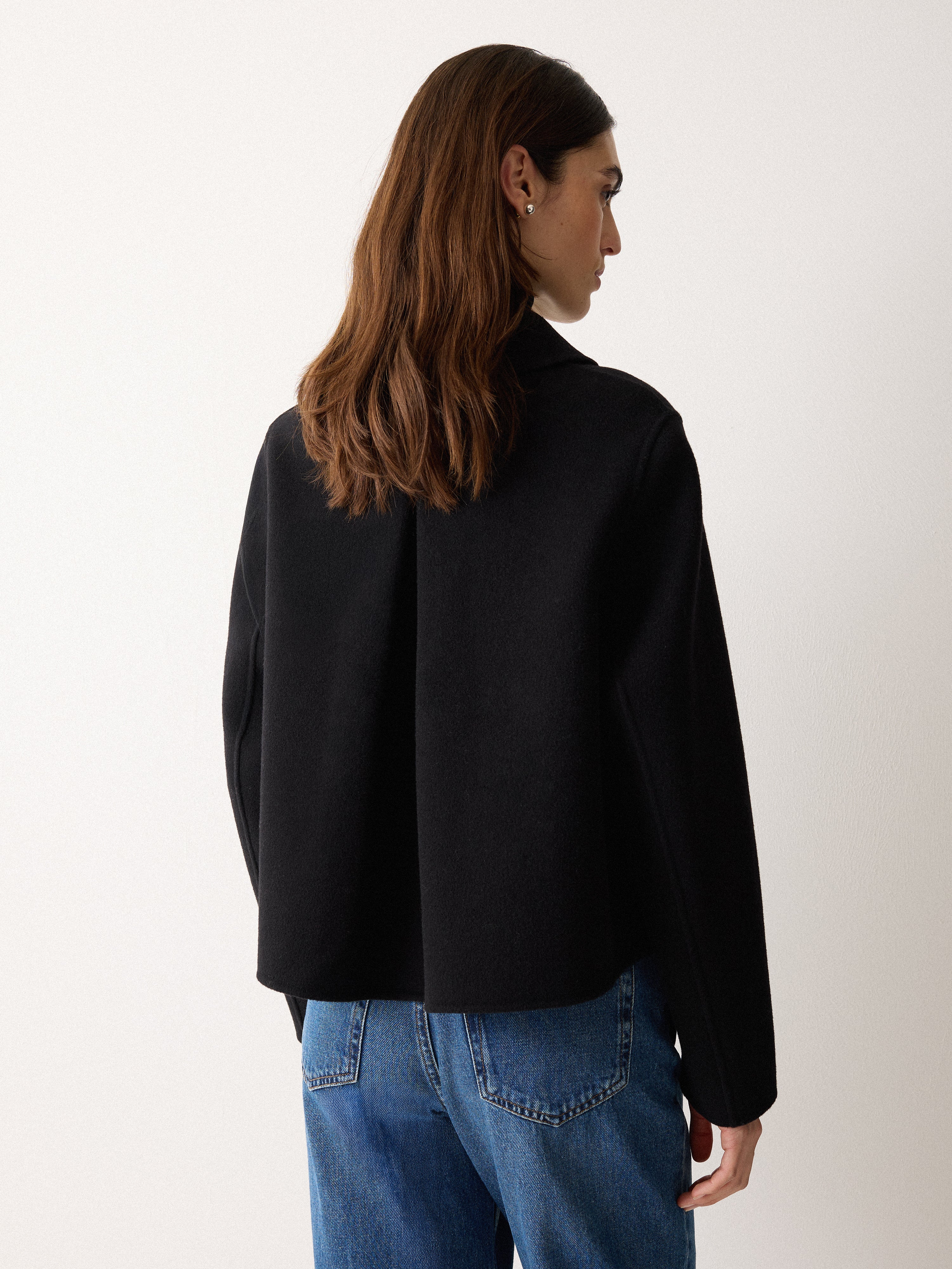 Double Faced Button Up Coat | Black - Image 5
