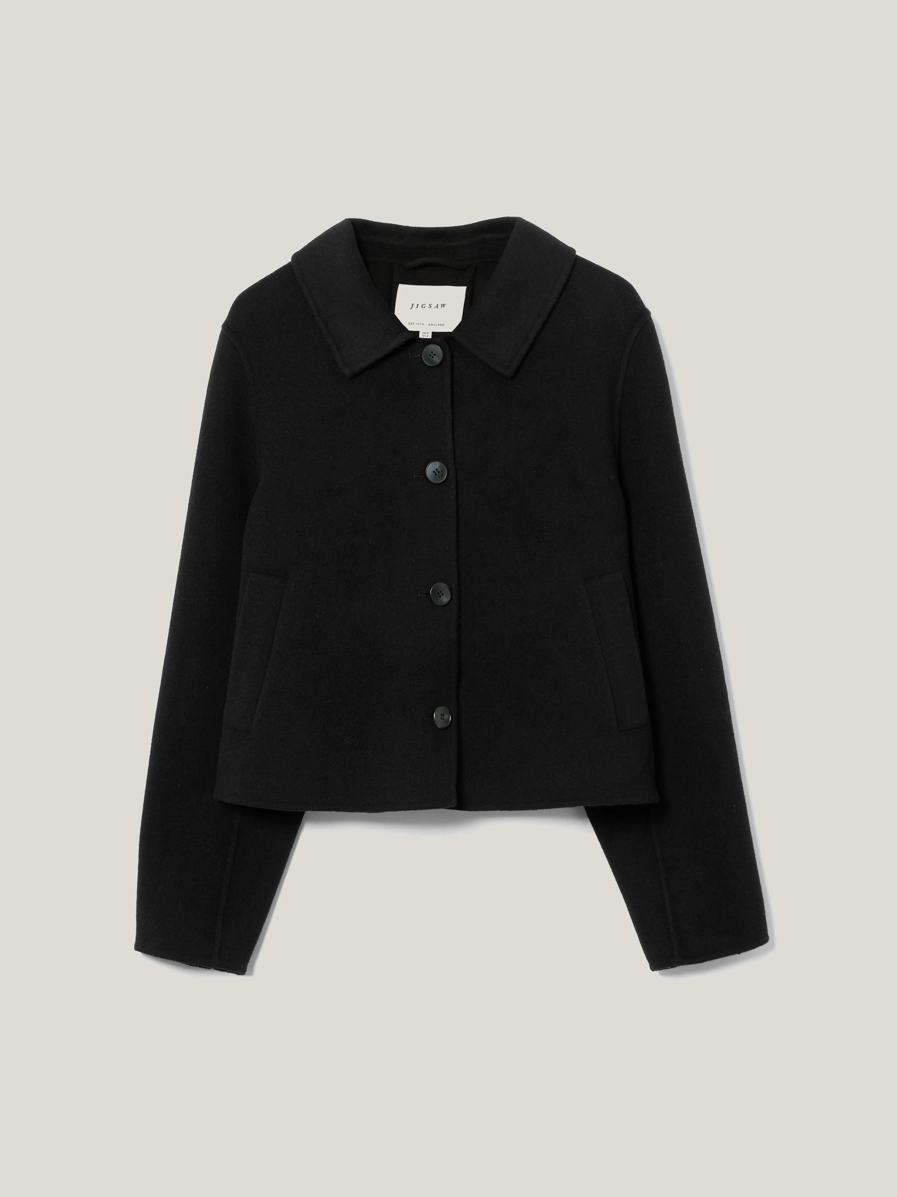 Double Faced Button Up Coat | Black - Image 6