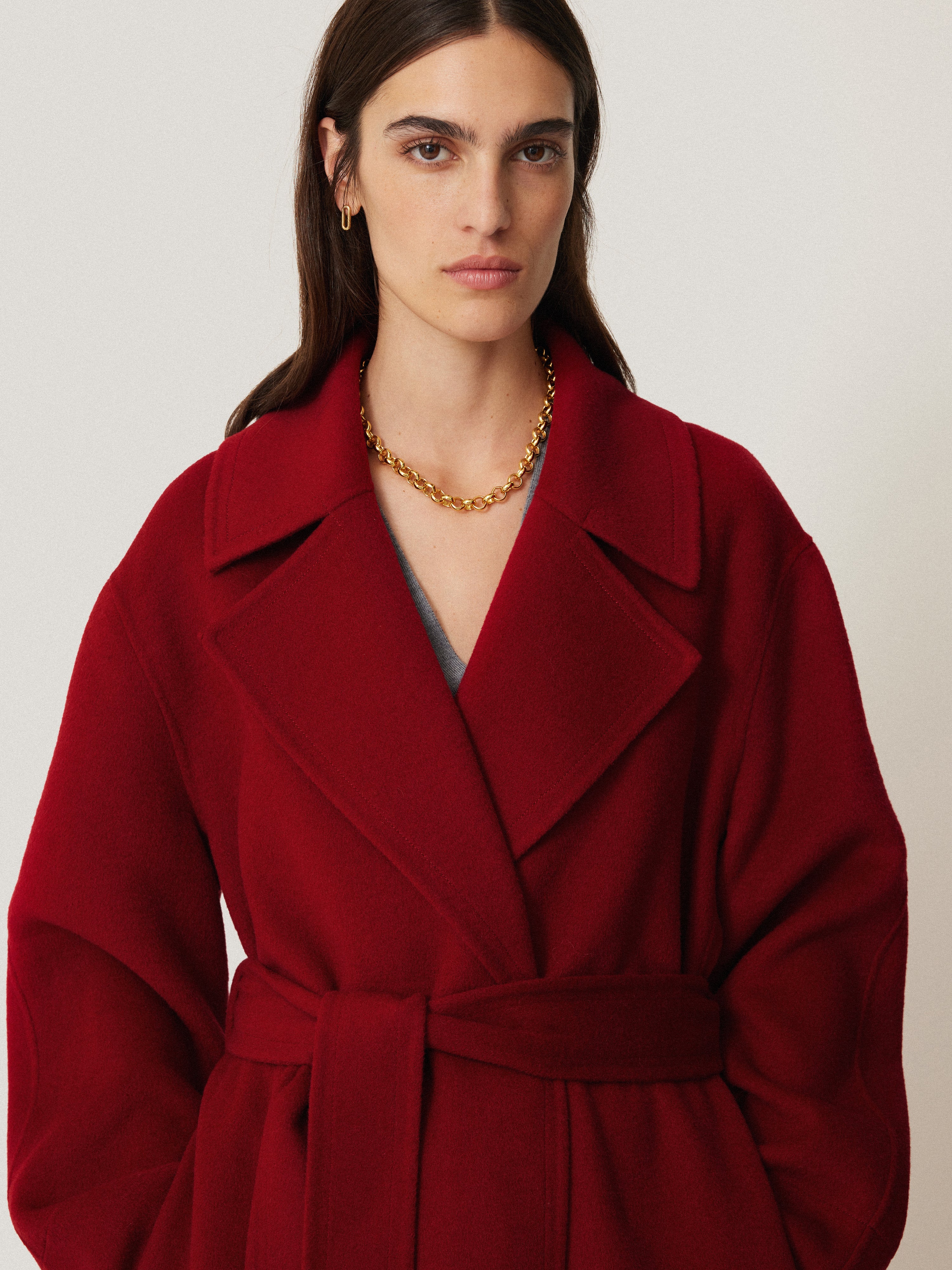 Double Faced Cocoon Wrap Coat | Red - Image 2