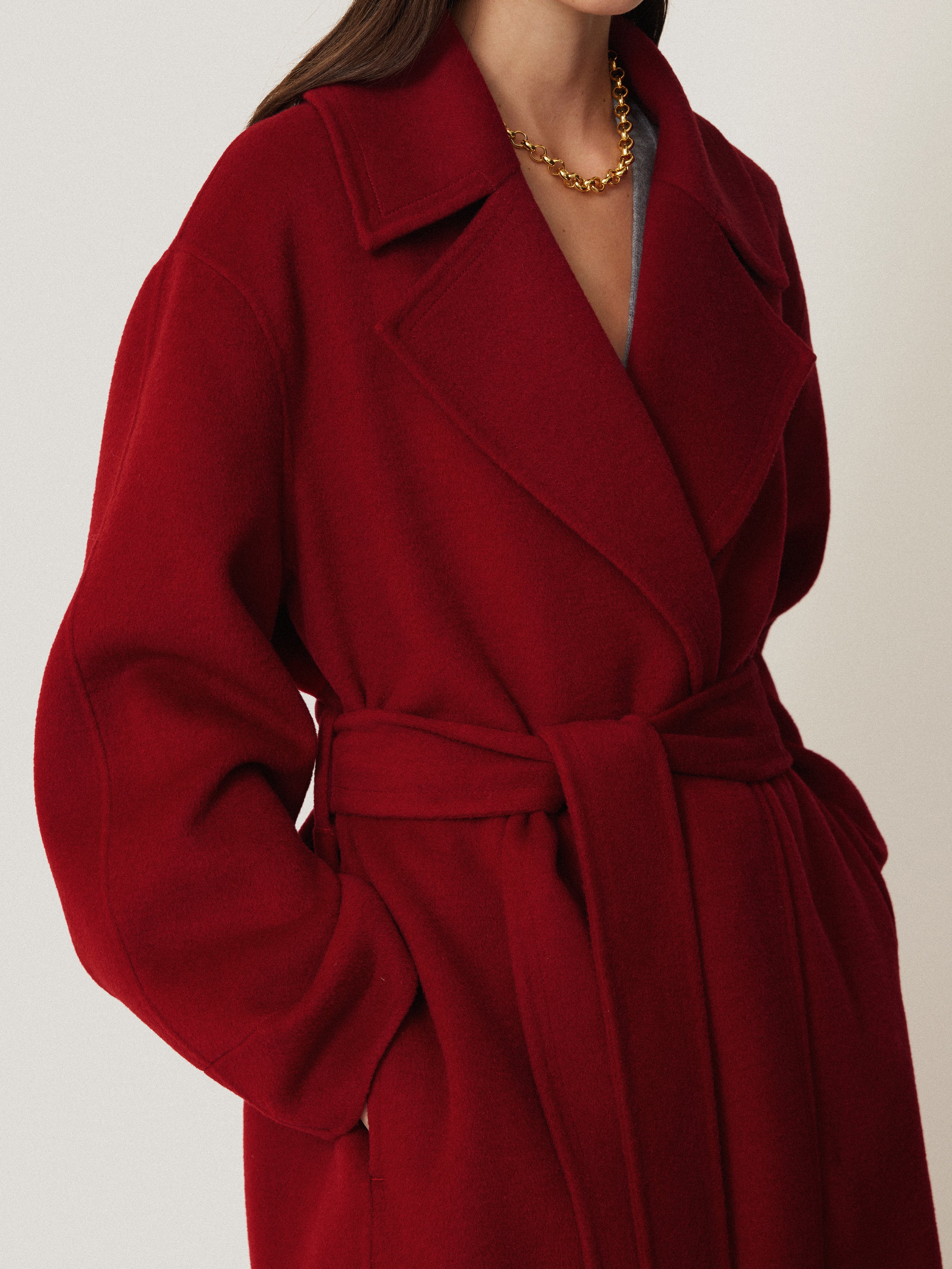 Double Faced Cocoon Wrap Coat | Red - Image 3
