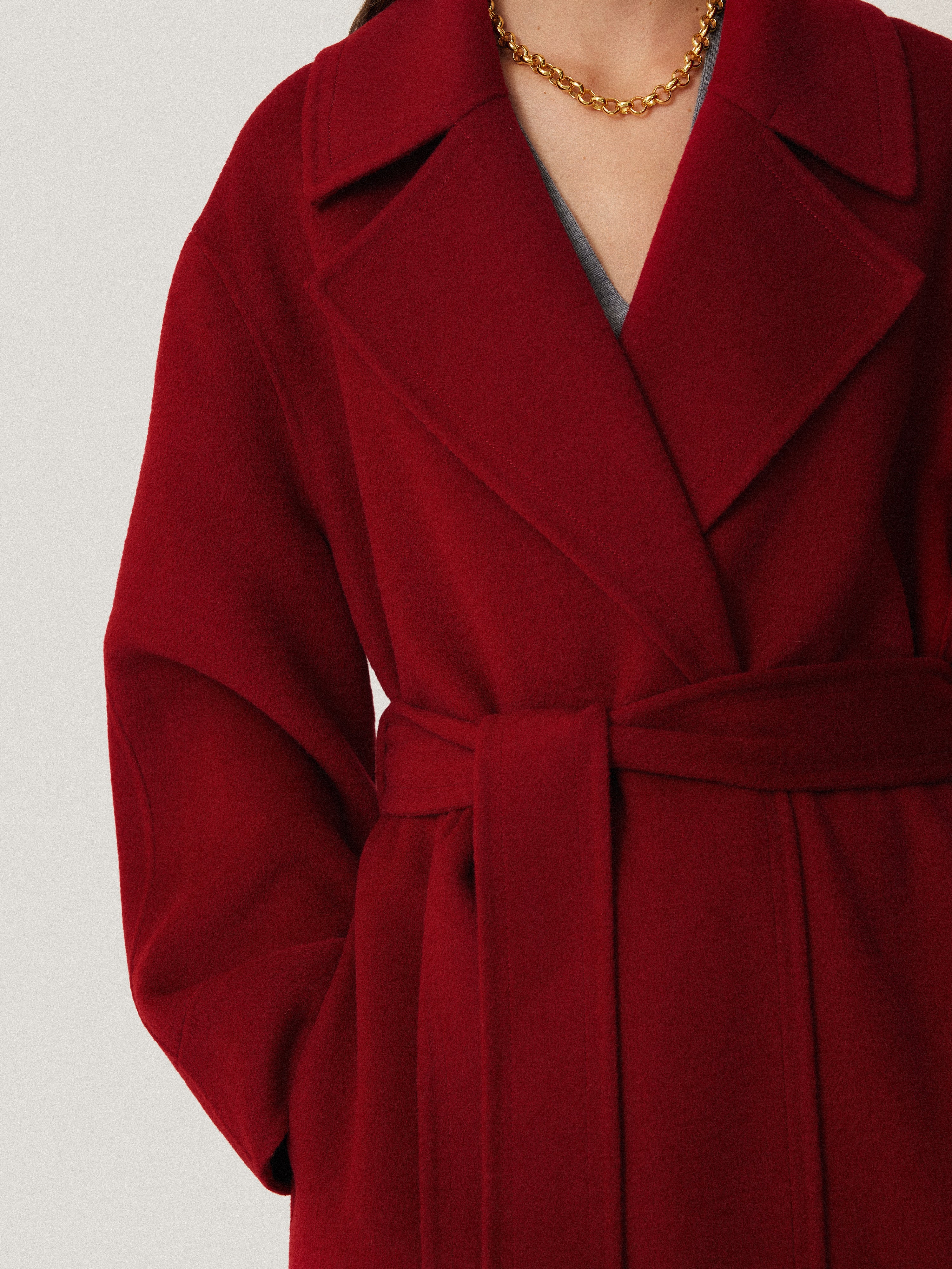 Double Faced Cocoon Wrap Coat | Red - Image 6
