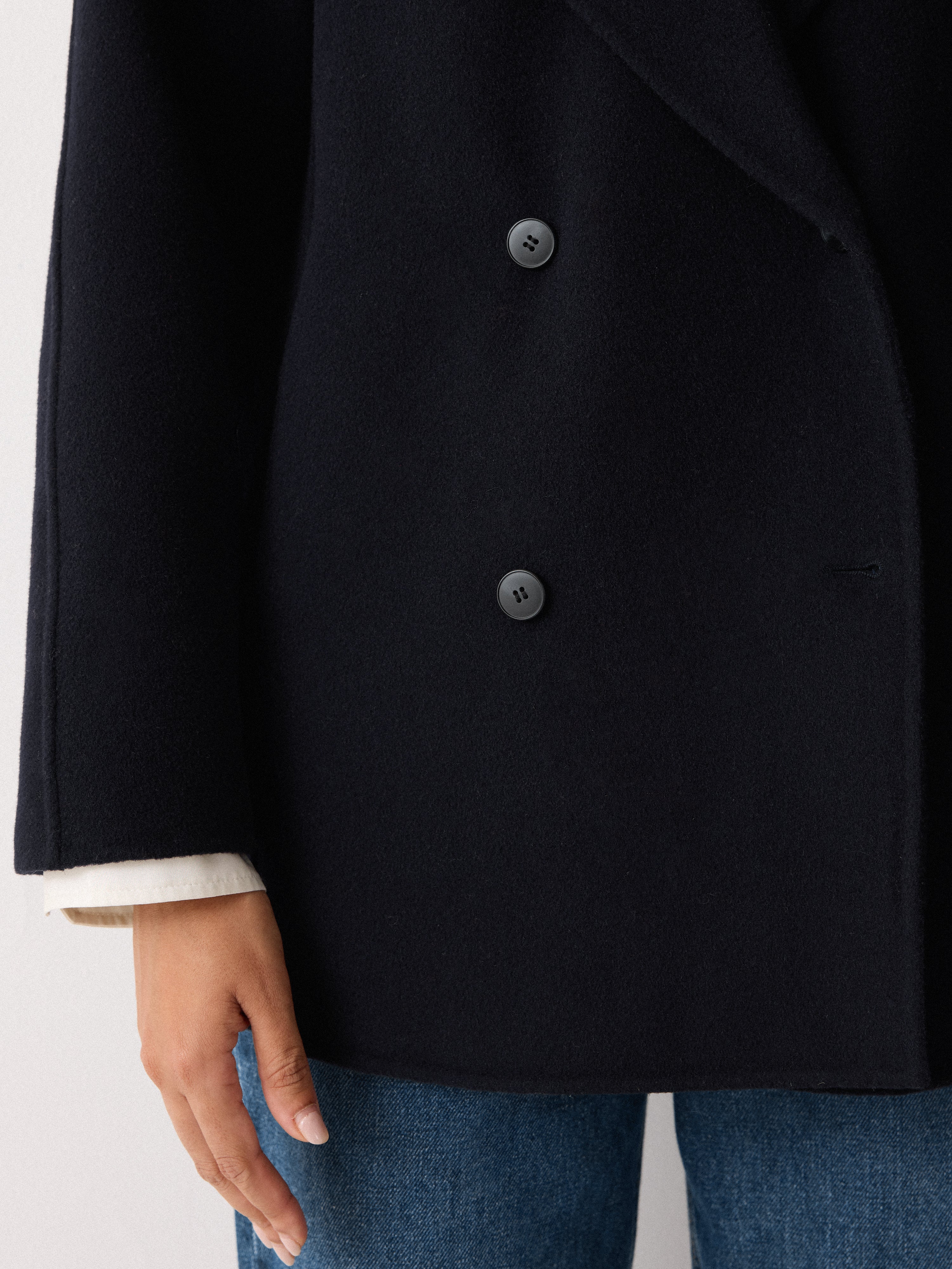 Double Faced Shawl Coat | Navy - Image 6