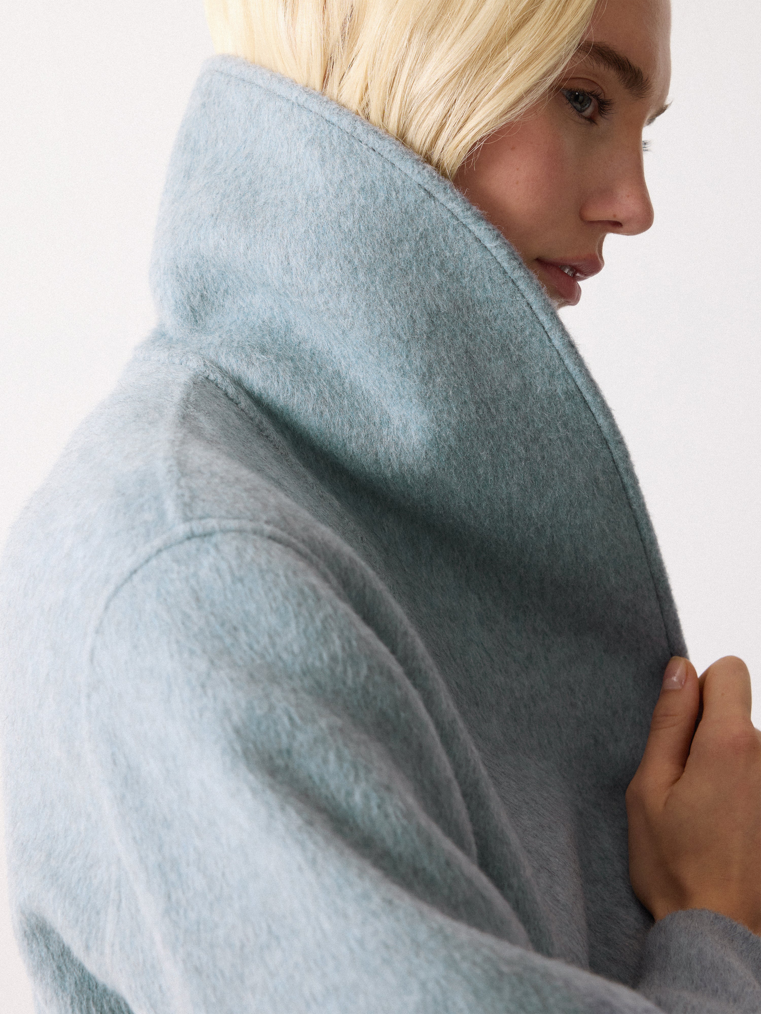 Double Faced Shawl Midi Coat | Blue - Image 6