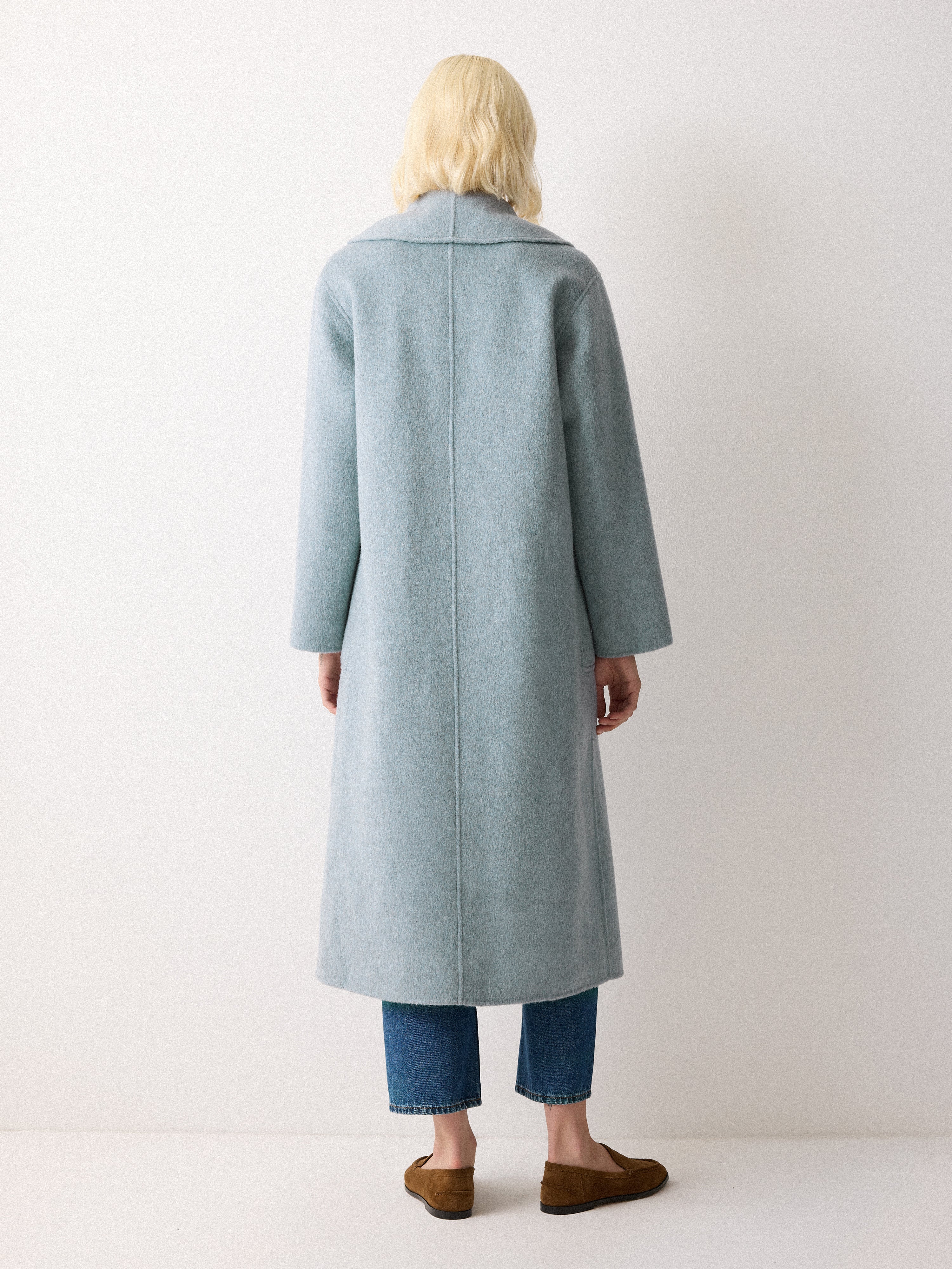 Double Faced Shawl Midi Coat | Blue - Image 8