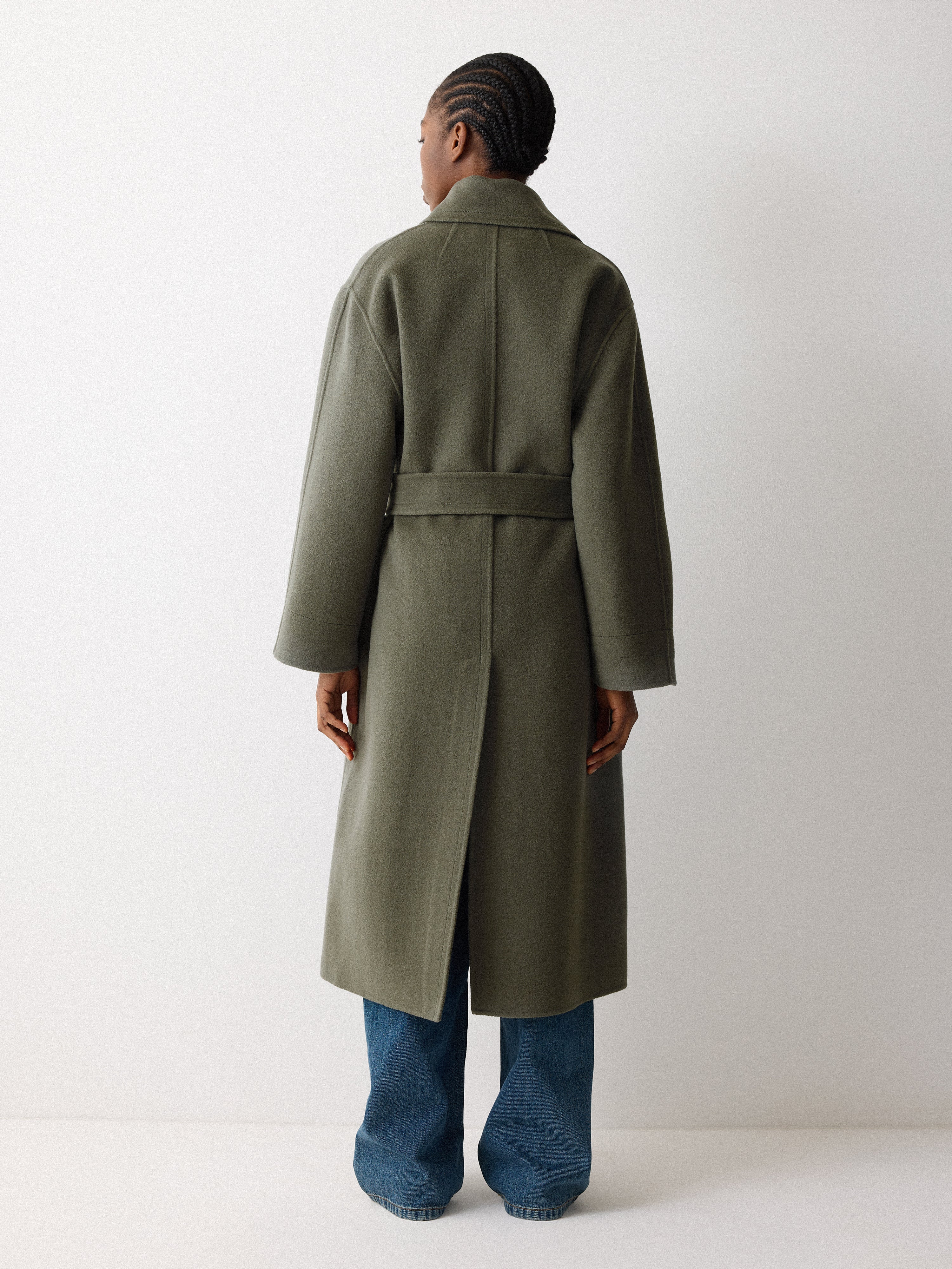 Double Faced Wool Wrap Coat | Green - Image 5