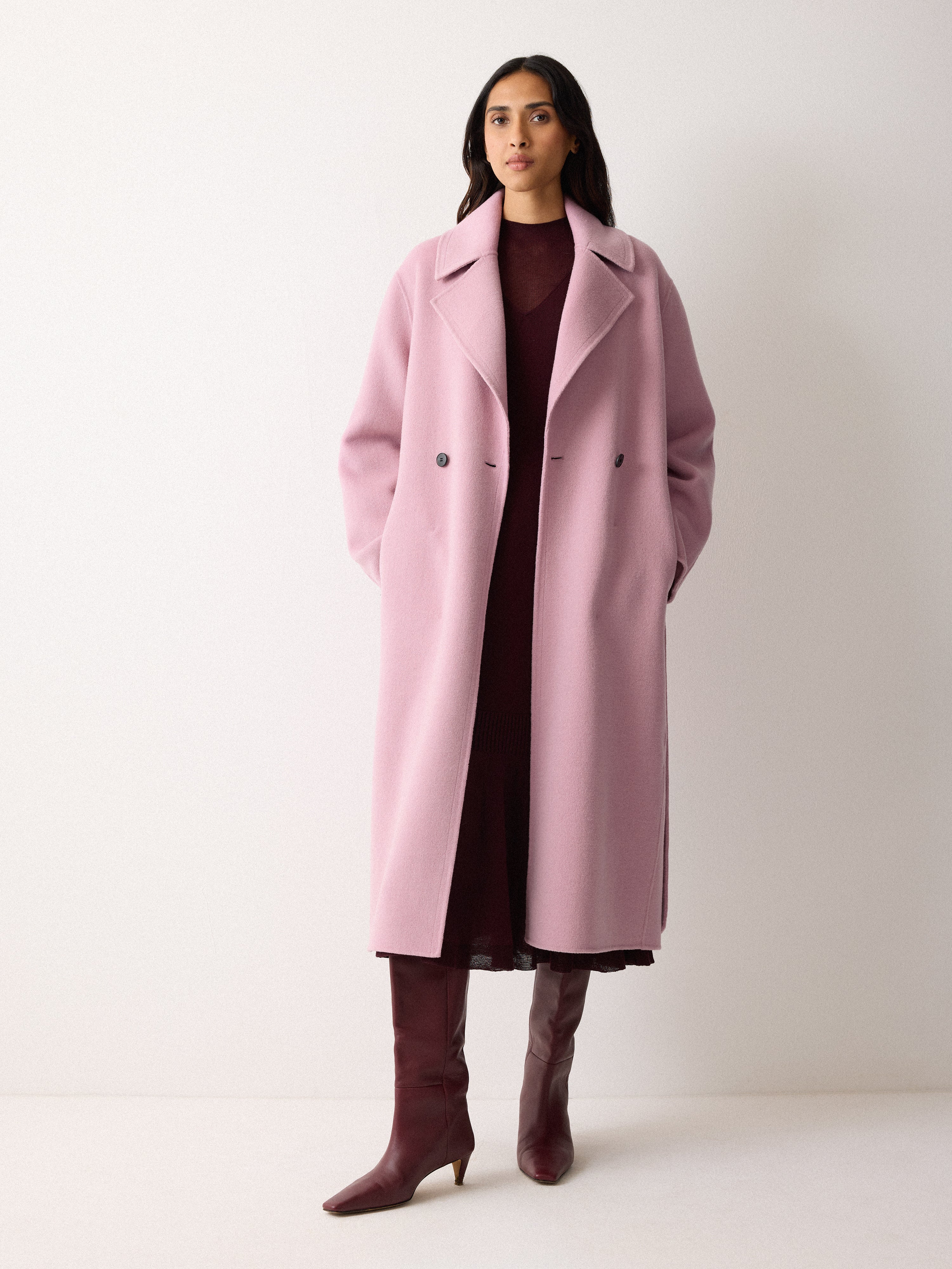 Double Faced Wool Wrap Coat | Pink - Image 3