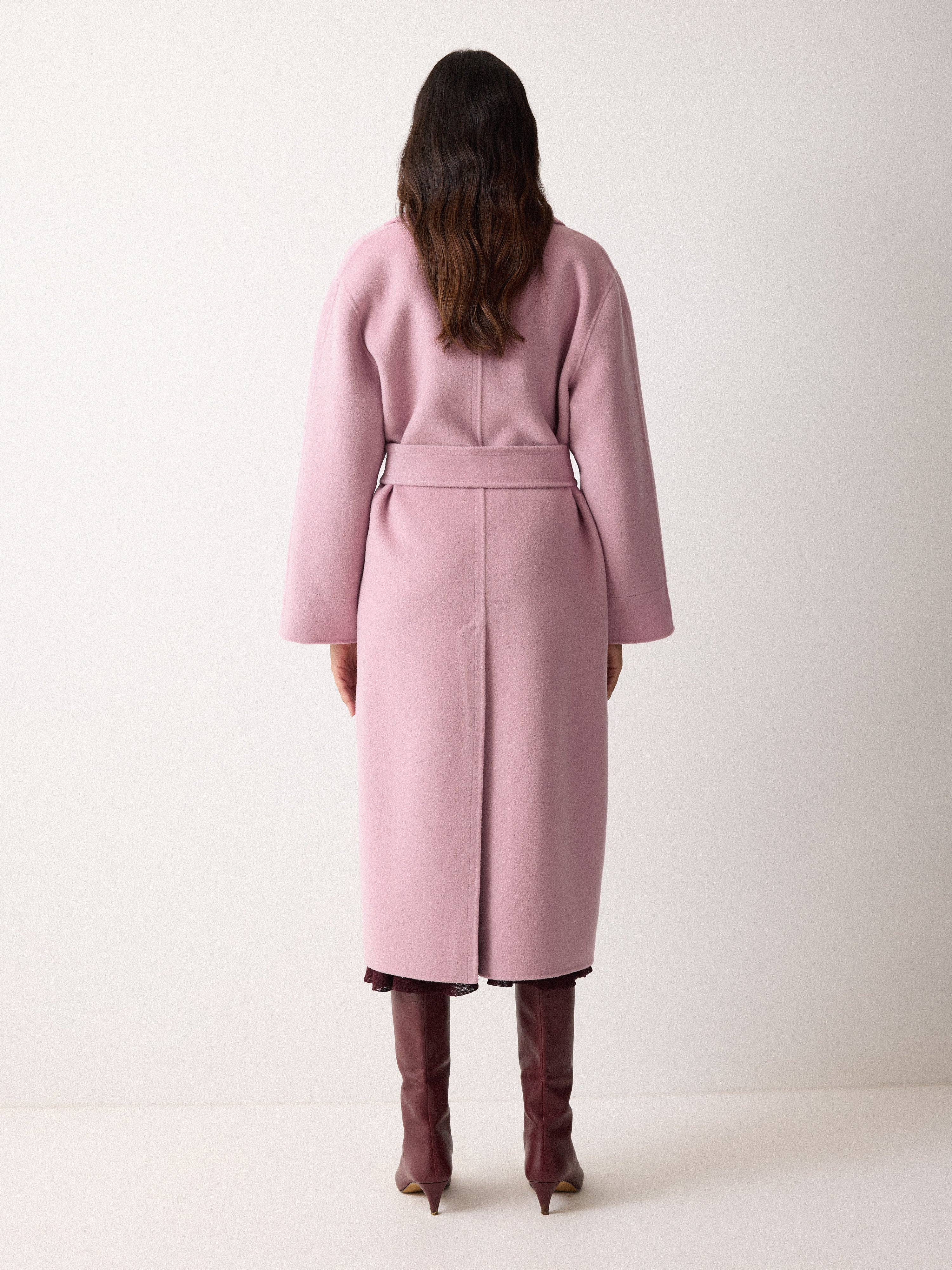 Double Faced Wool Wrap Coat | Pink - Image 5