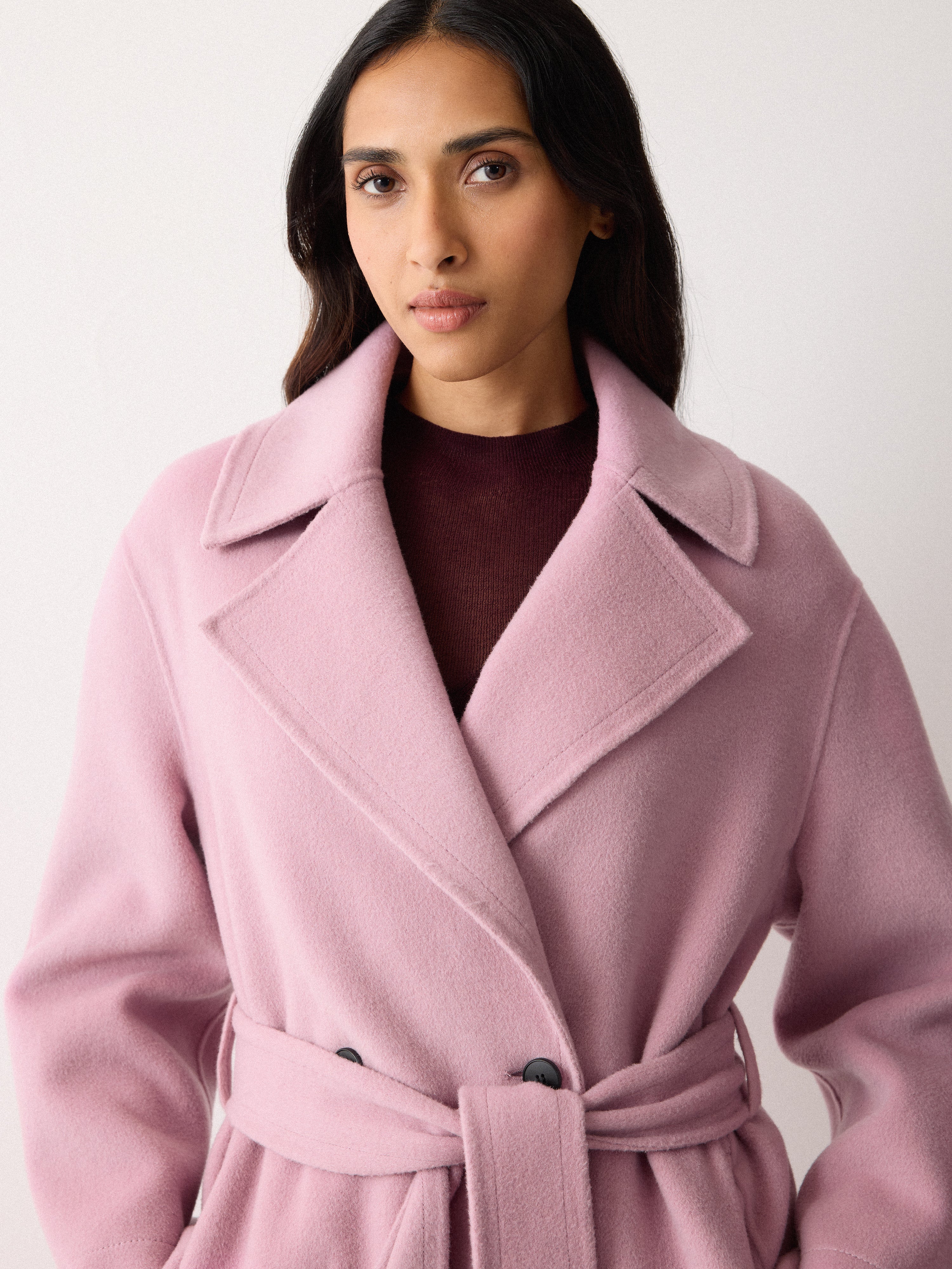 Double Faced Wool Wrap Coat | Pink - Image 6