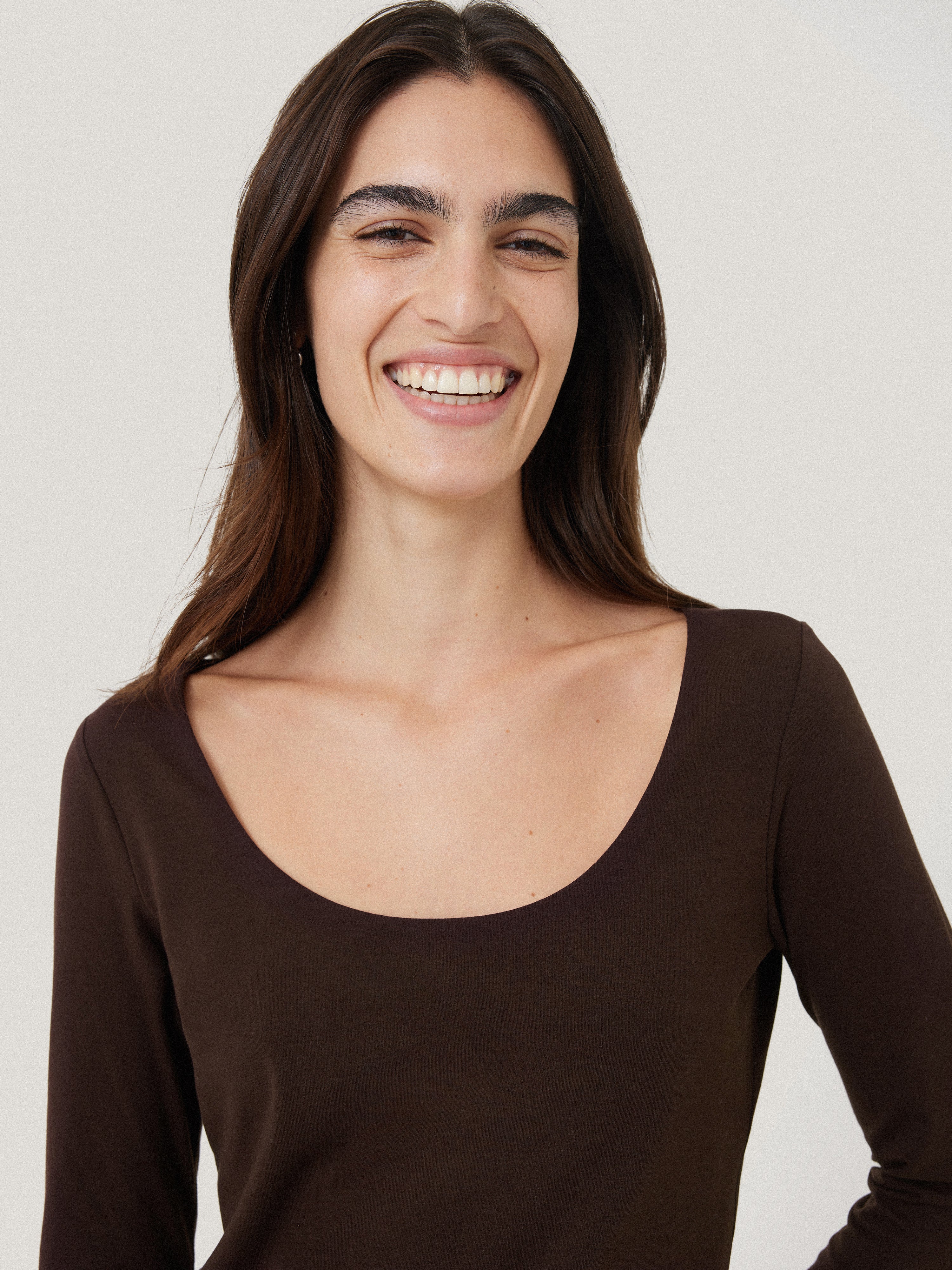 Double Front Ballet Neck Top | Brown - Image 2
