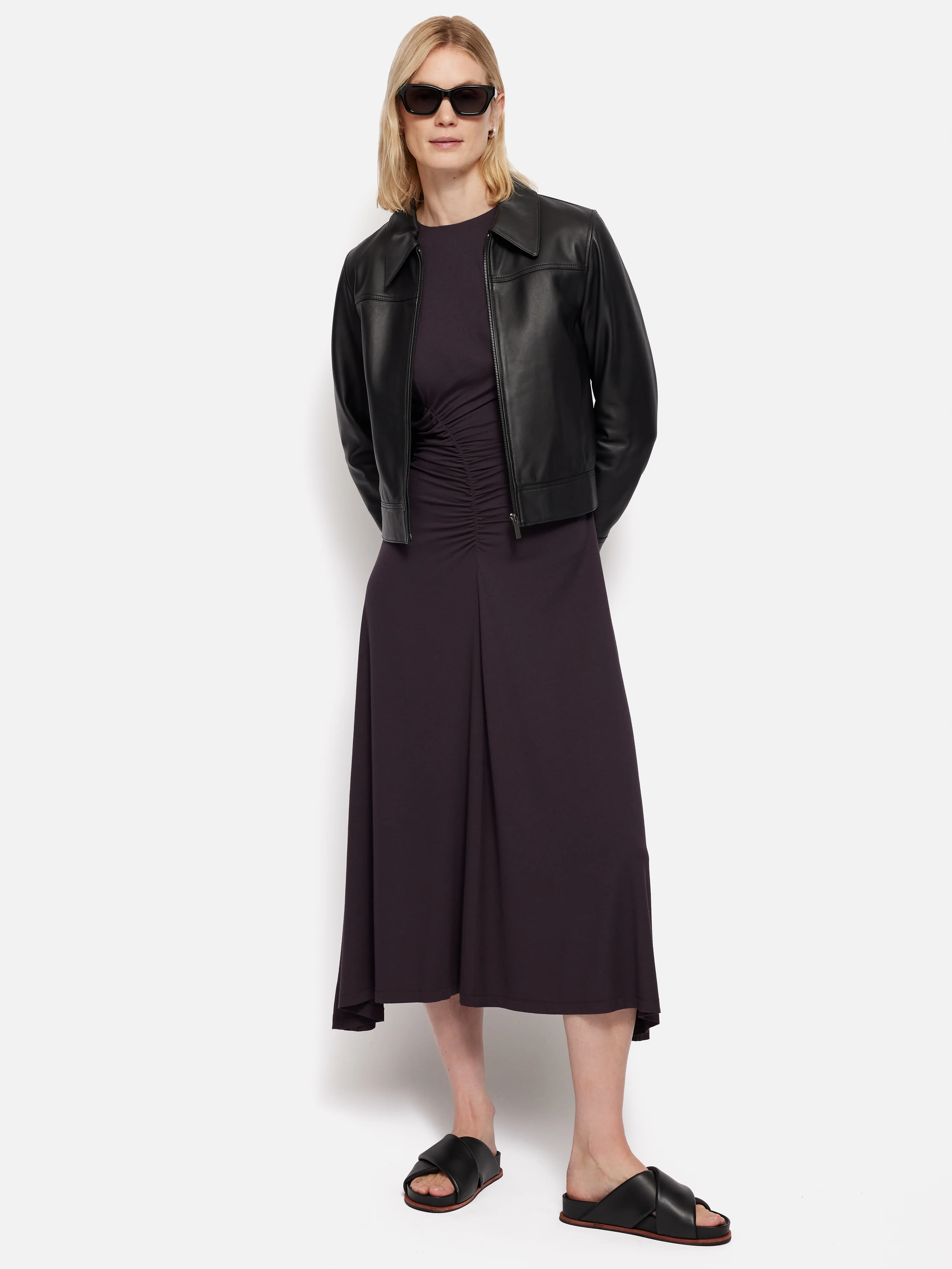 Drape Pleat Jersey Dress | Raisin - Image 6