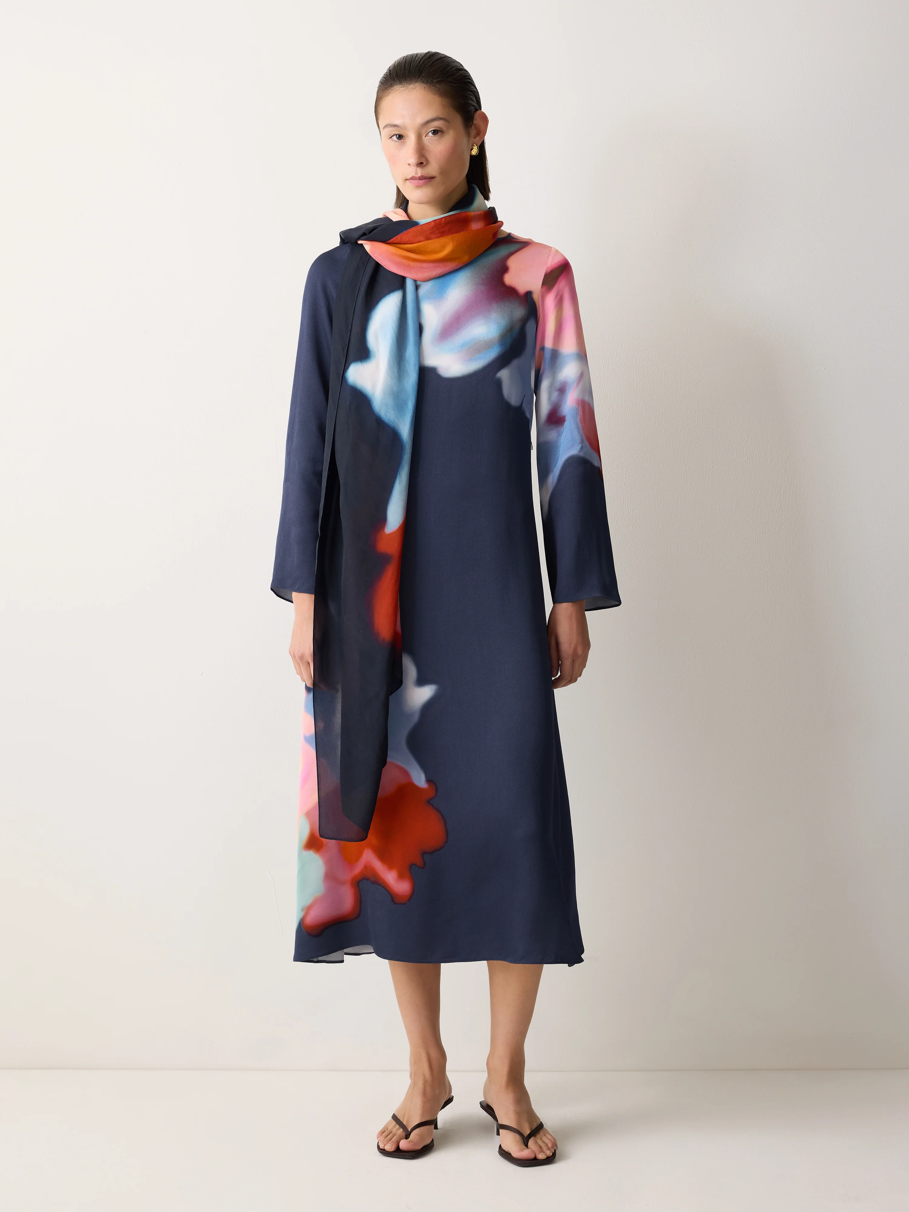 Dreamy Floral Silk Shawl | Navy - Image 2