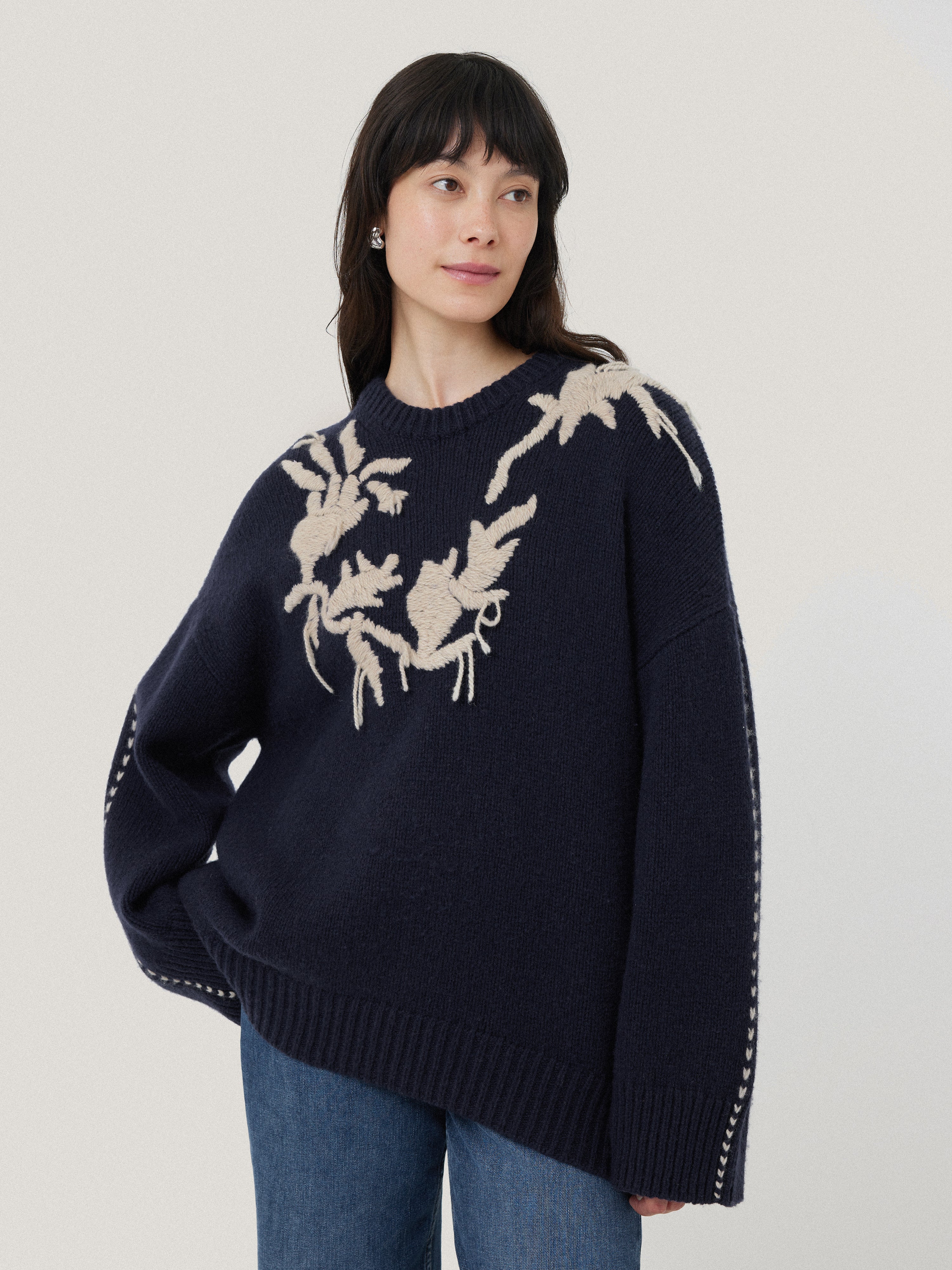 Embroidered Knitted Jumper | Navy - Image 2