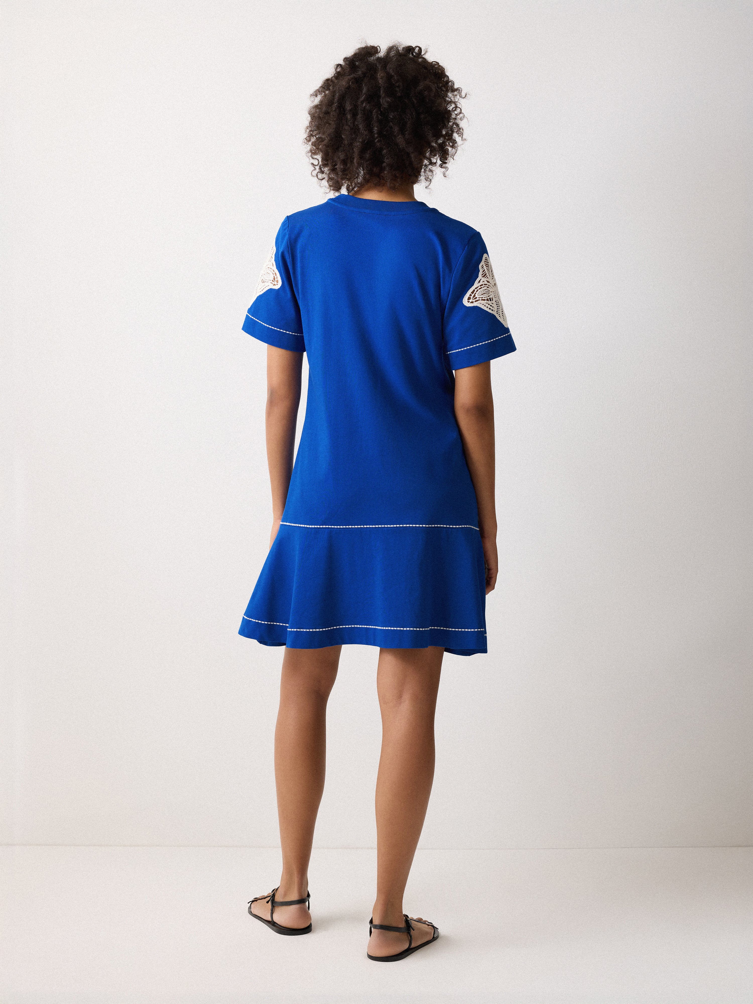 Embroidered Short Tshirt Dress | Blue - Image 3