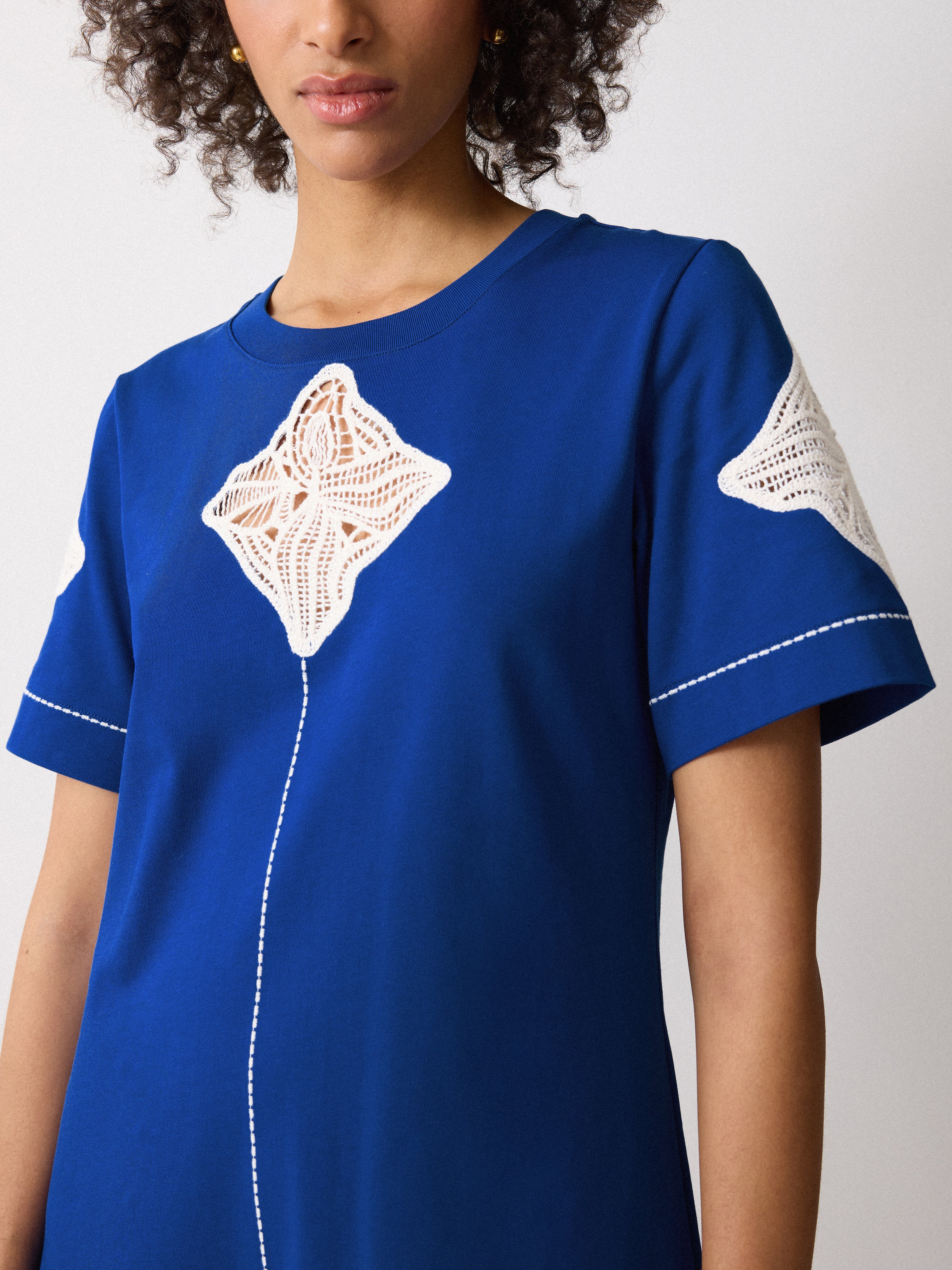 Embroidered Short Tshirt Dress | Blue - Image 4
