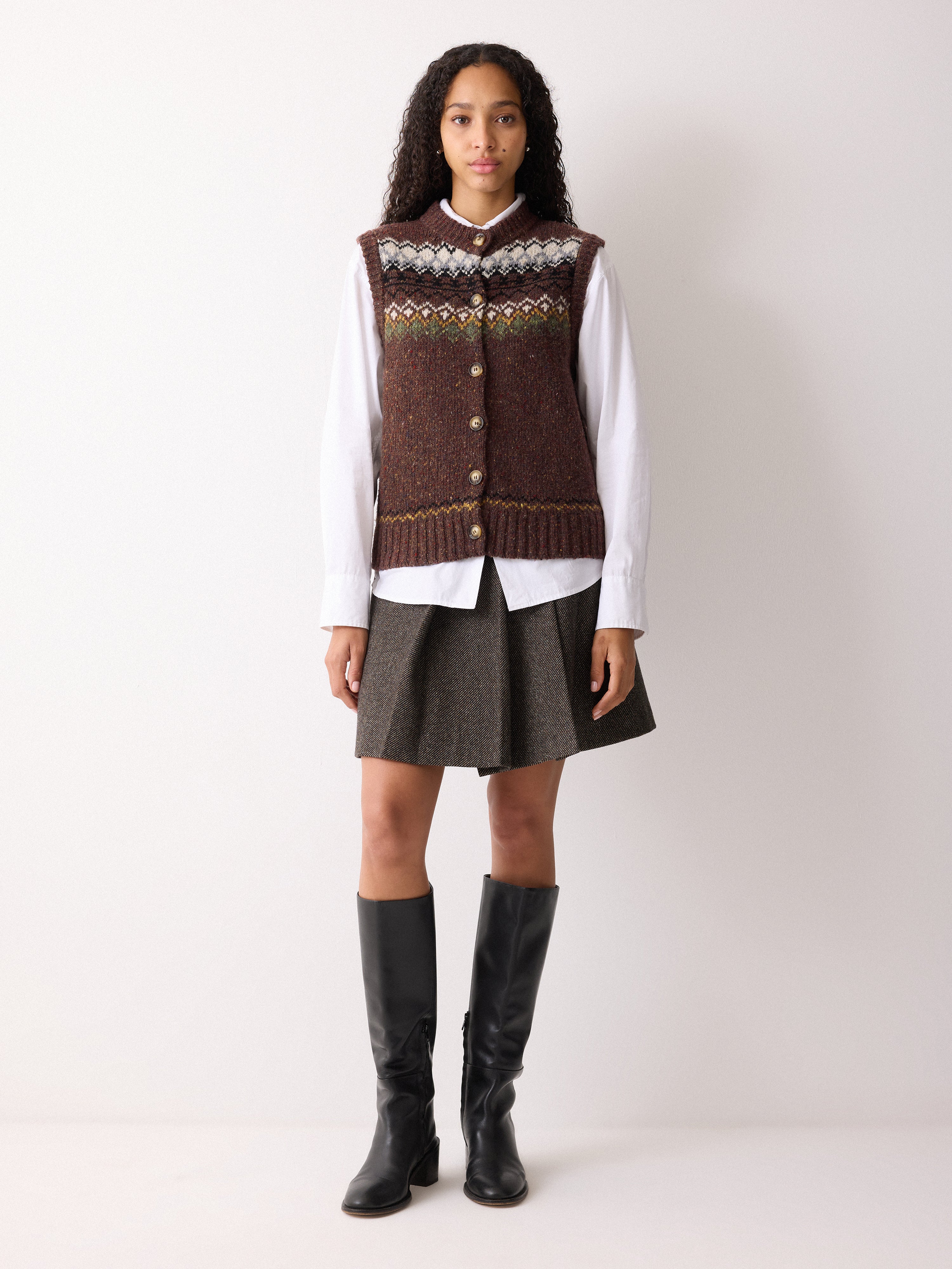 Fairisle Knit Waistcoat | Brown - Image 3