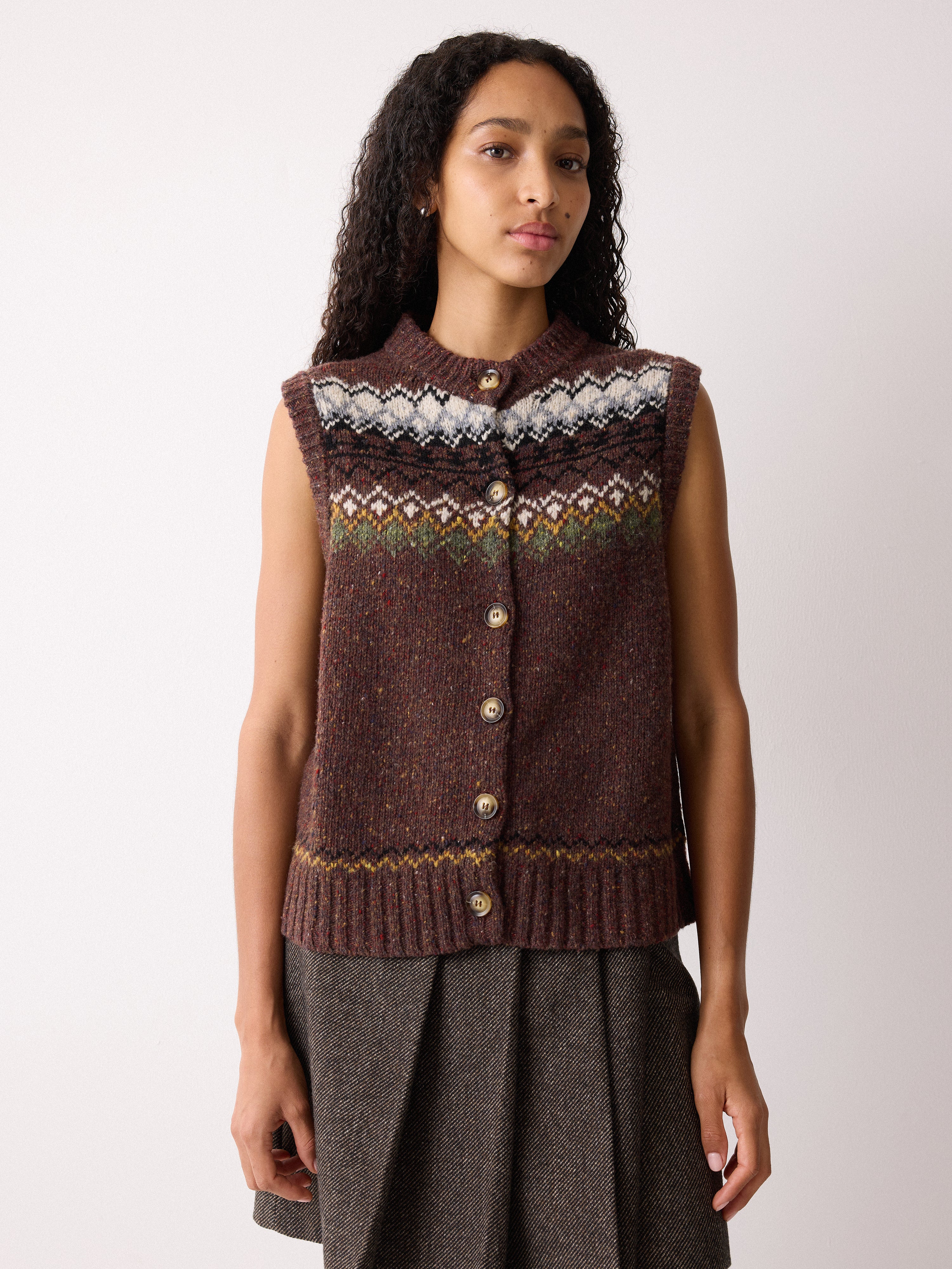 Fairisle Knit Waistcoat | Brown - Image 4