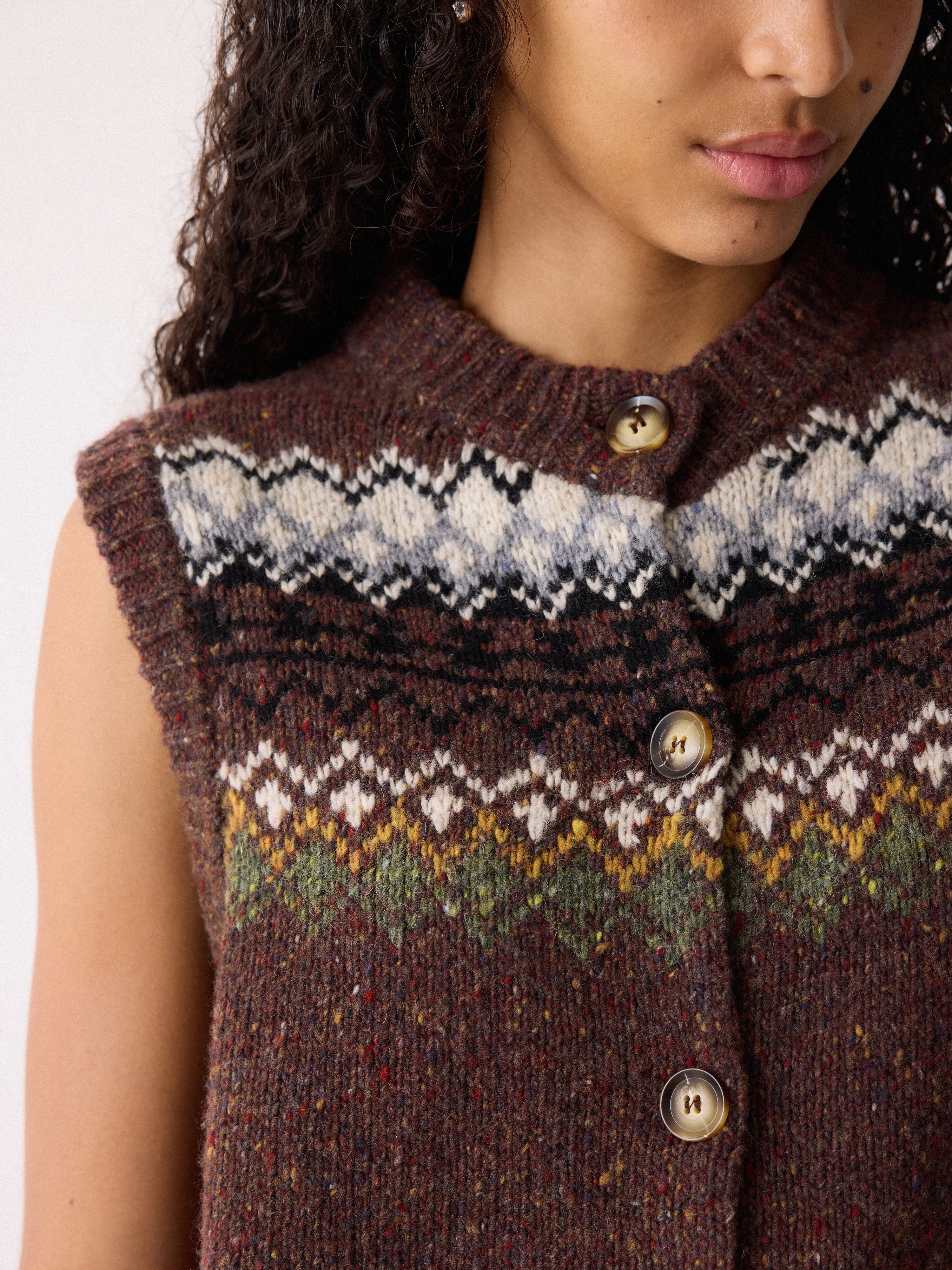 Fairisle Knit Waistcoat | Brown - Image 5