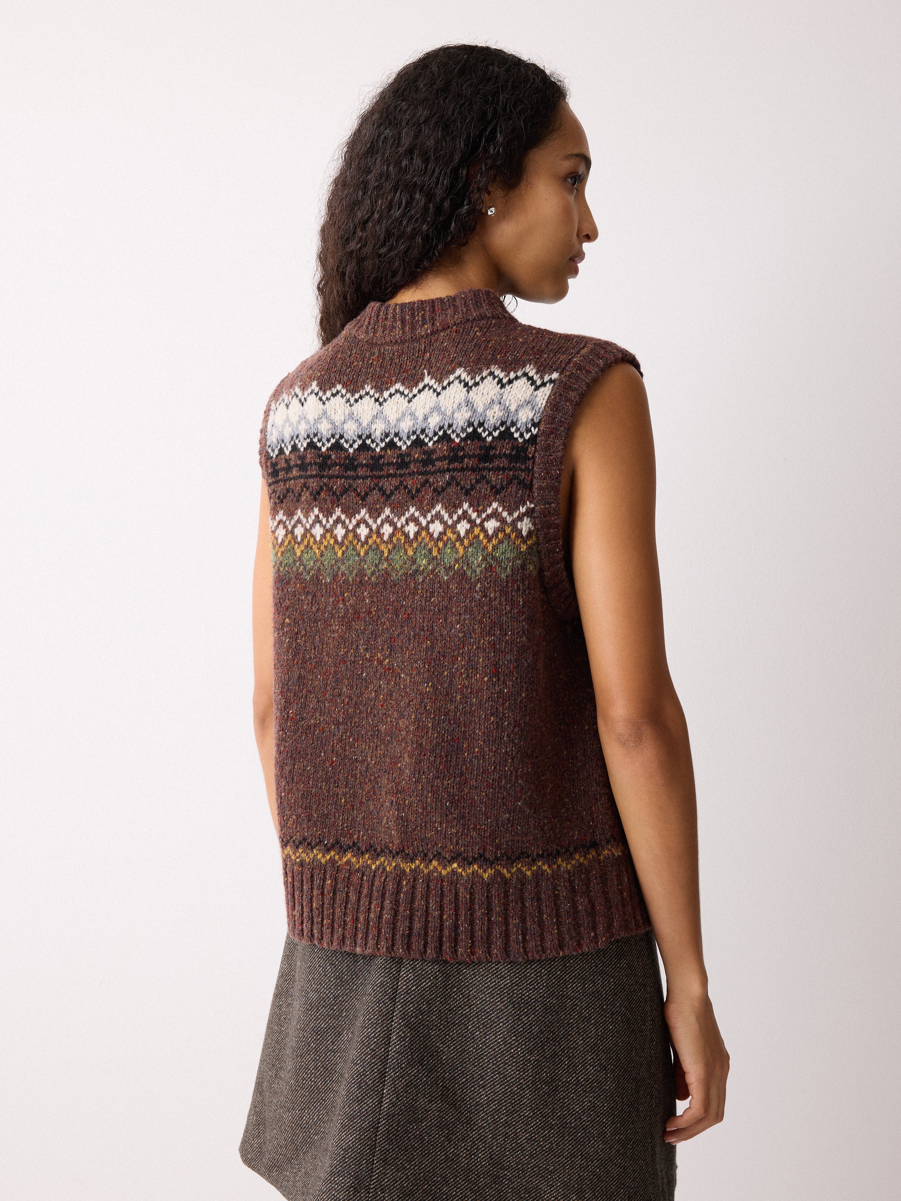 Fairisle Knit Waistcoat | Brown - Image 6