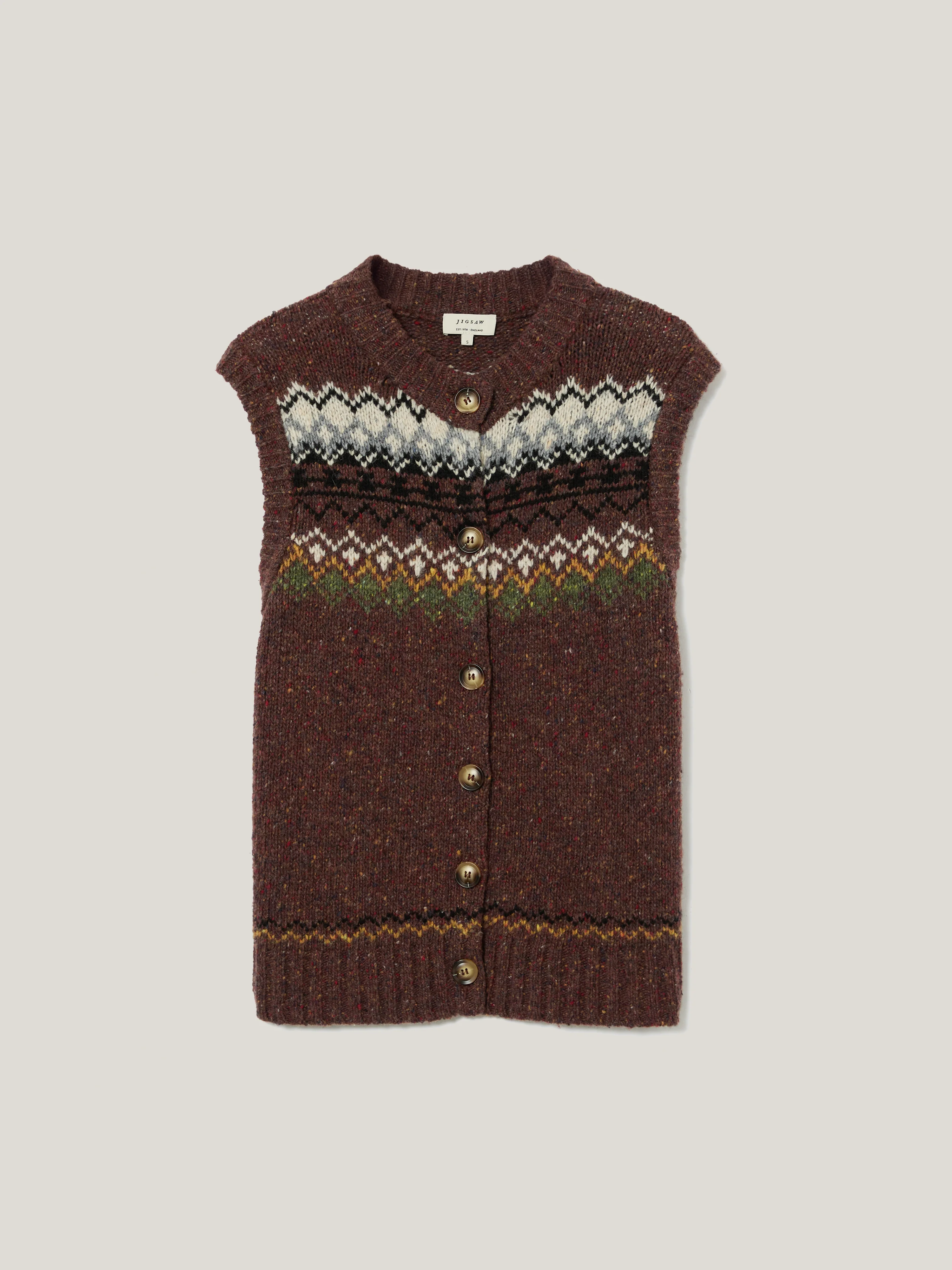 Fairisle Knit Waistcoat | Brown - Image 7