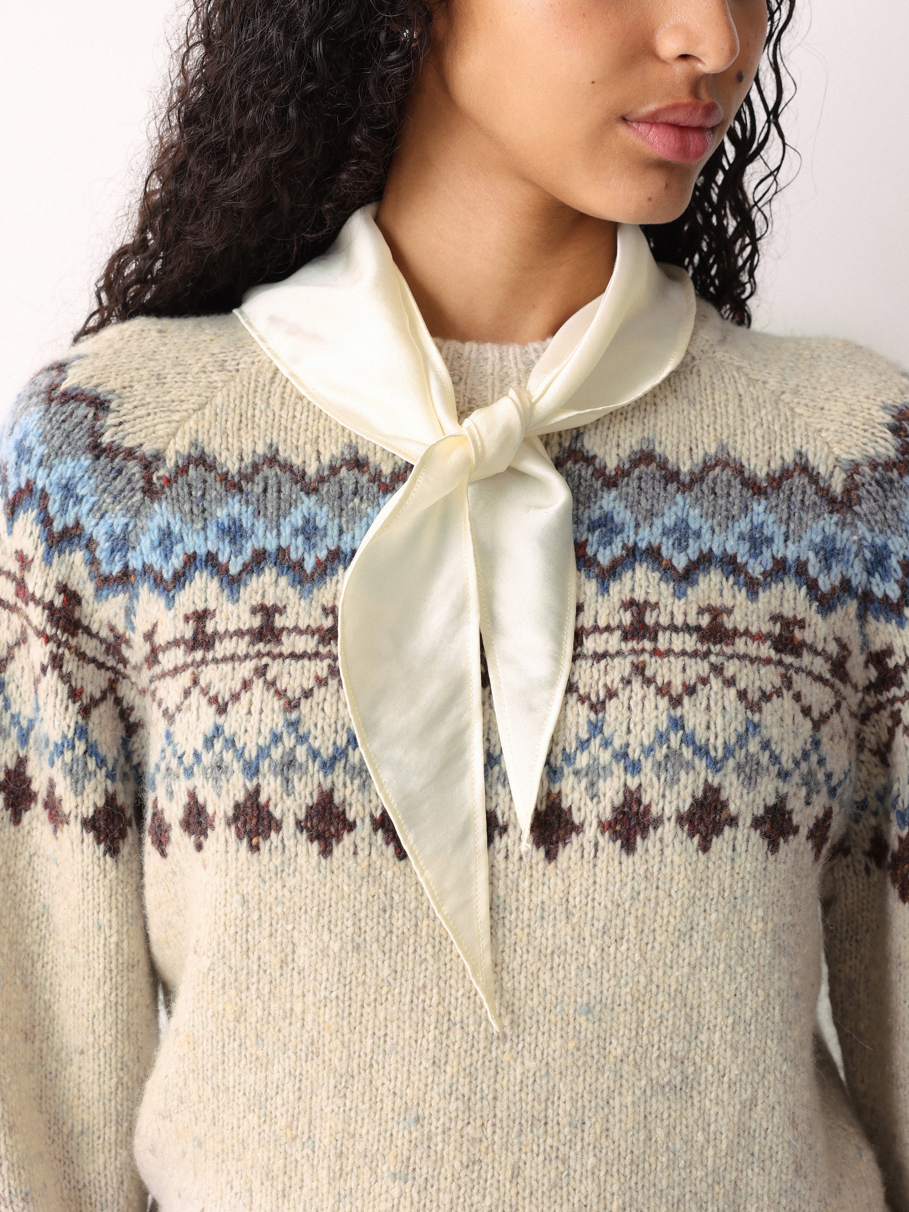 Fairisle Silk Scarf Jumper | Beige - Image 2