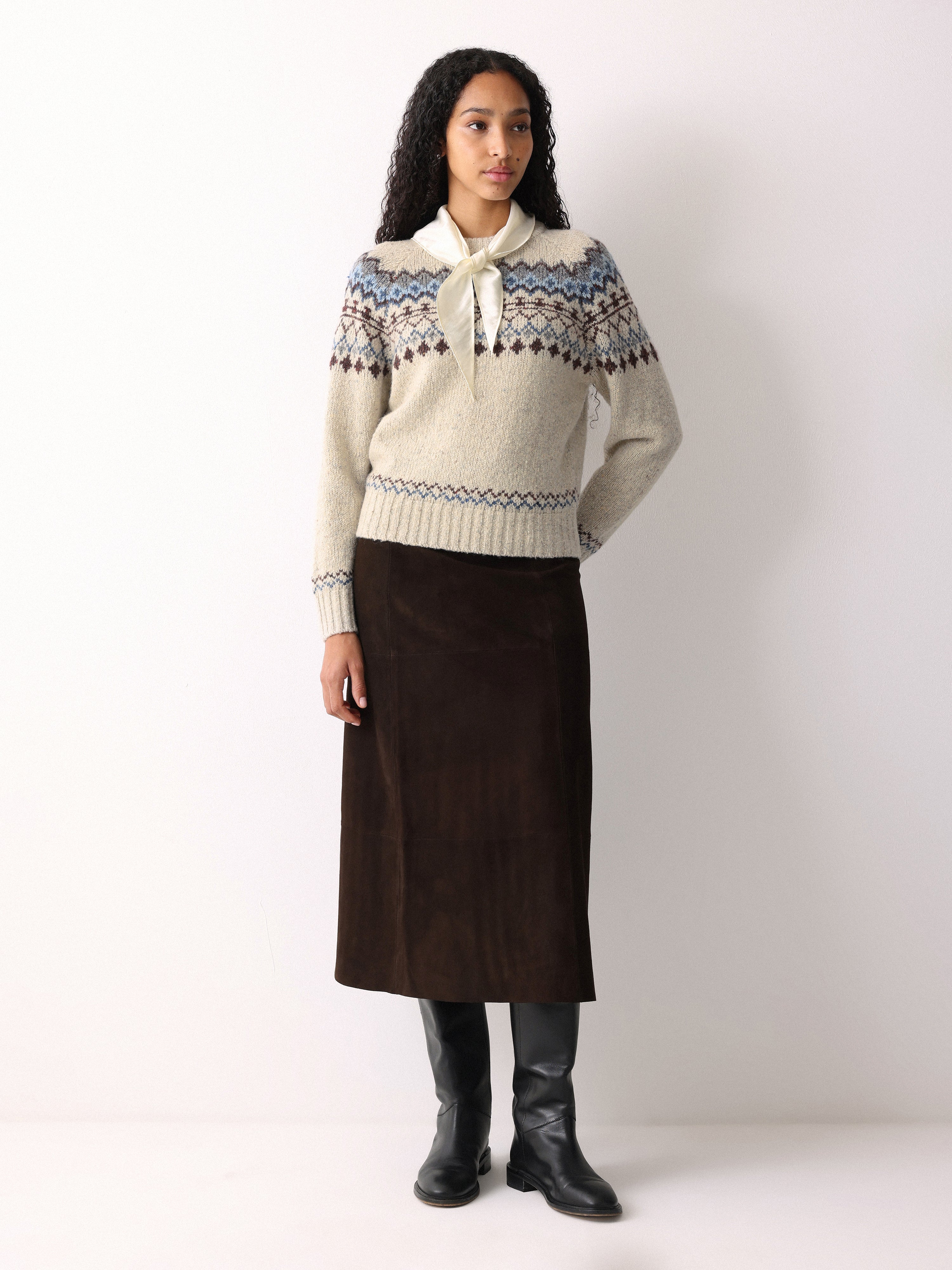Fairisle Silk Scarf Jumper | Beige - Image 5