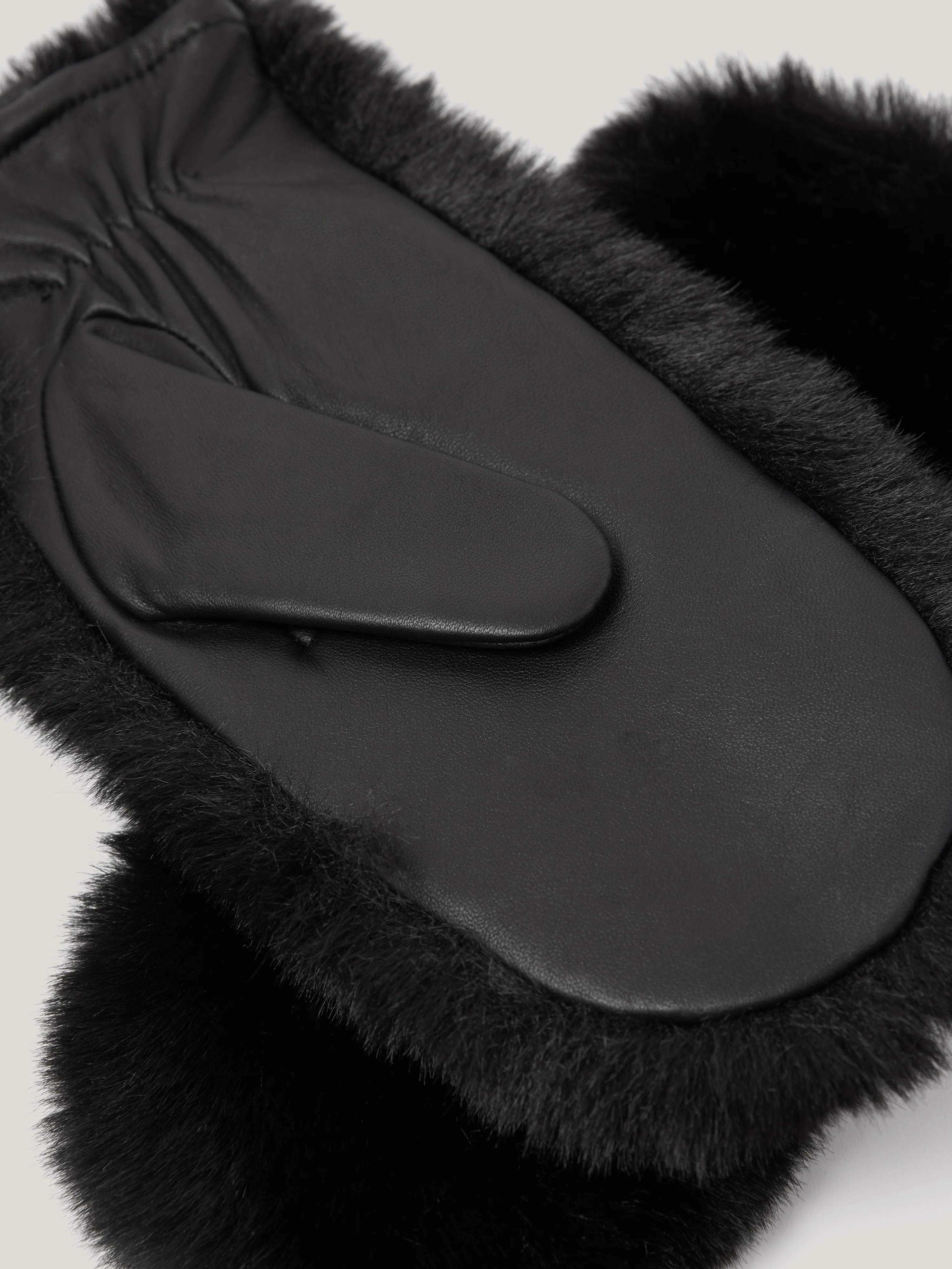 Faux Fur Leather Mitten | Black - Image 3