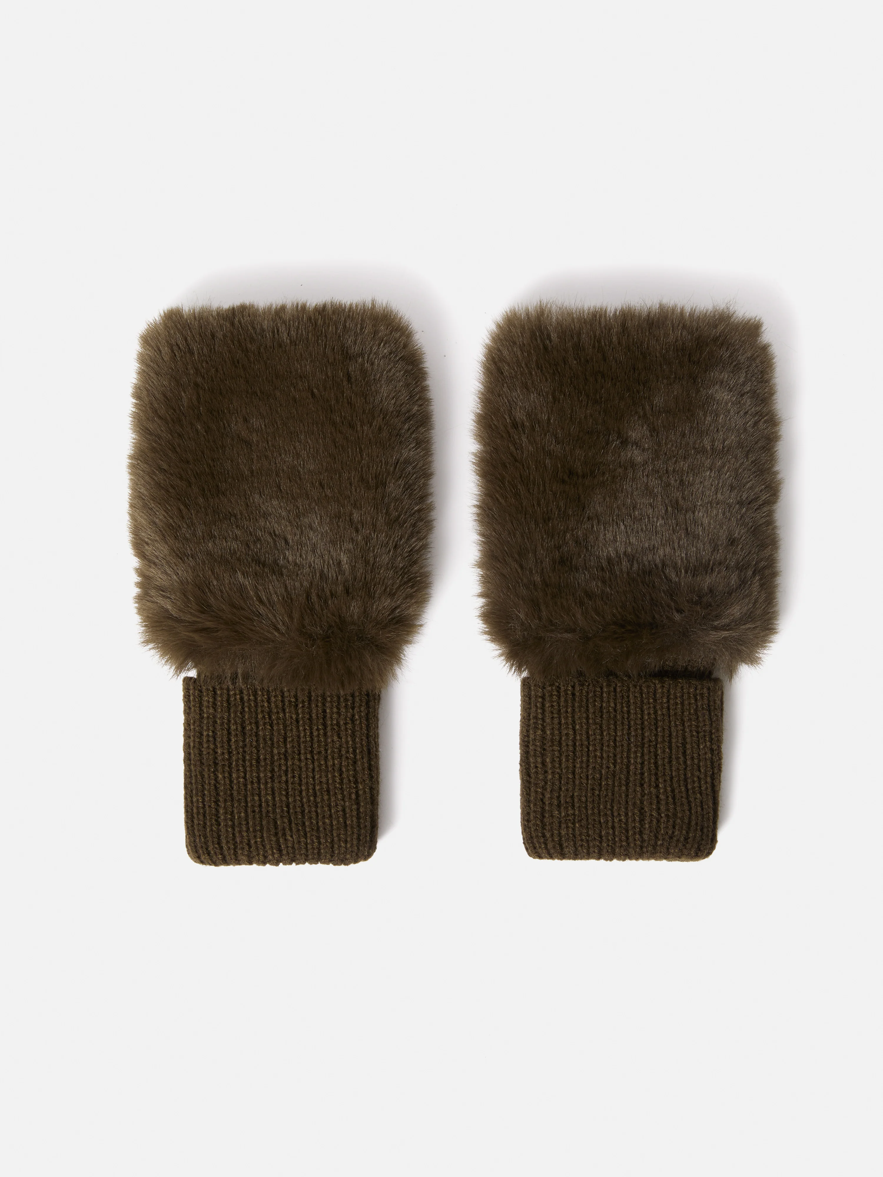 Faux Fur Mittens | Khaki - Image 2