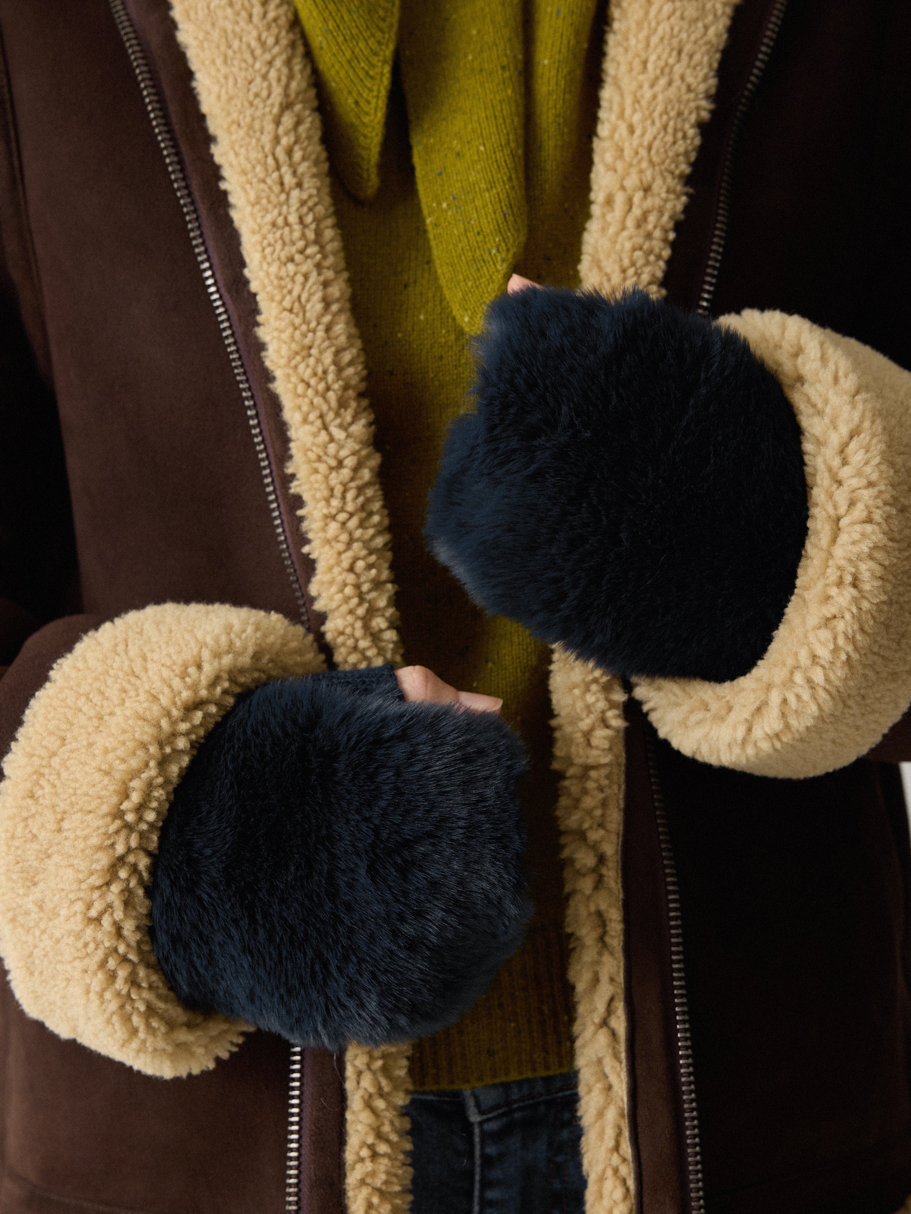 Faux Fur Mittens | Navy - Image 2